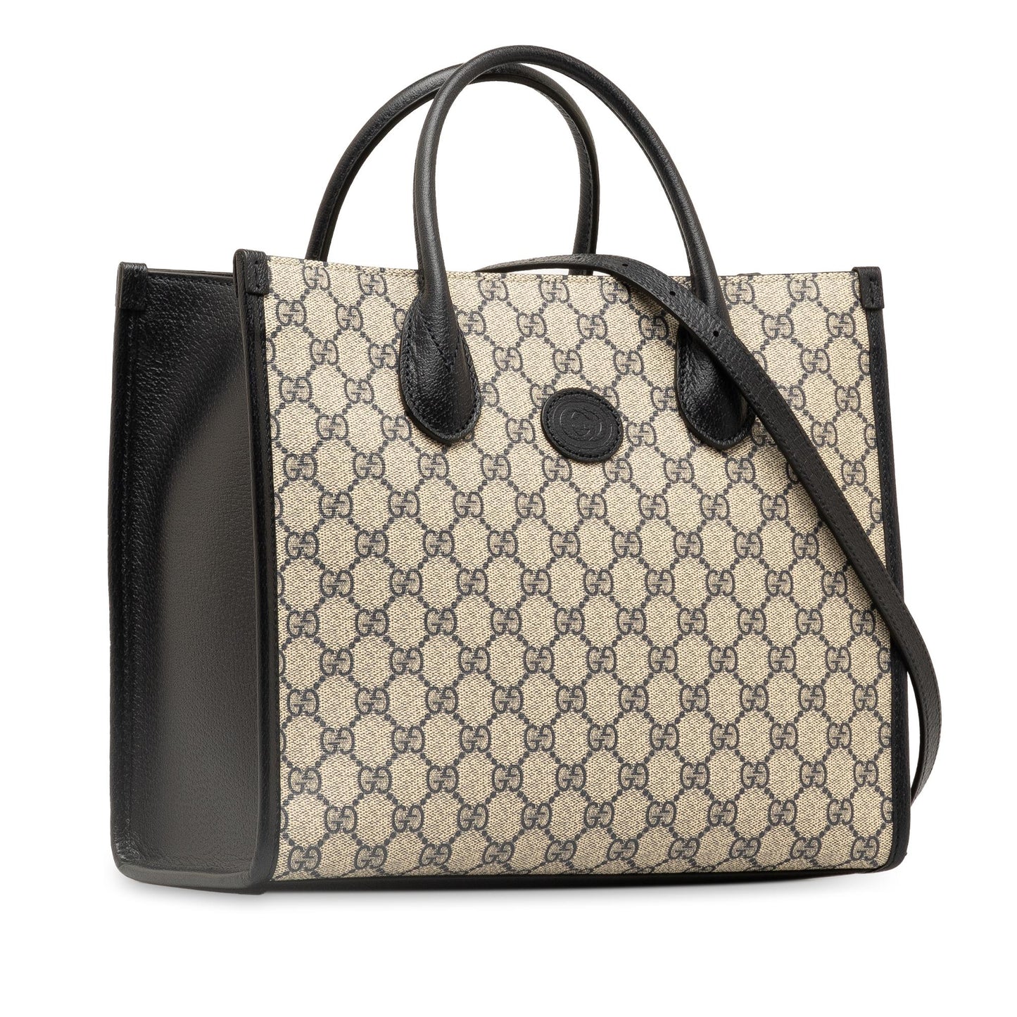 Gucci GG Supreme Interlocking G Canvas Calf Black Brown Tote Bag