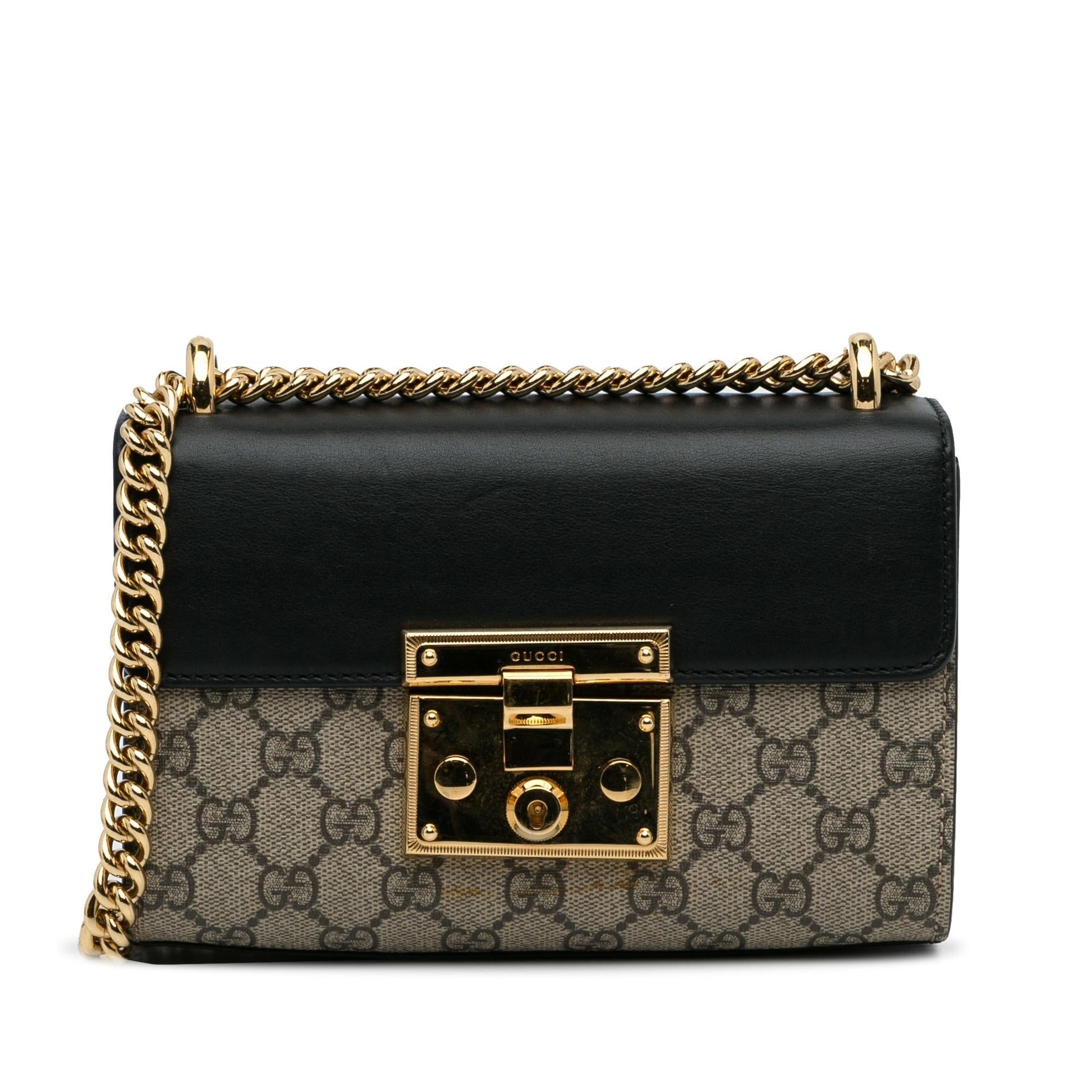 Gucci GG Supreme Padlock SHG-lh7Ikz Canvas Calf Black Brown Crossbody Bag