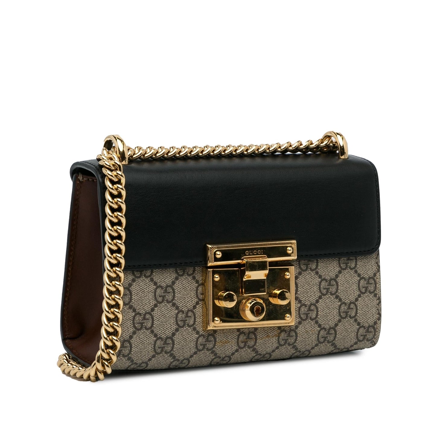 Gucci GG Supreme Padlock SHG-lh7Ikz Canvas Calf Black Brown Crossbody Bag