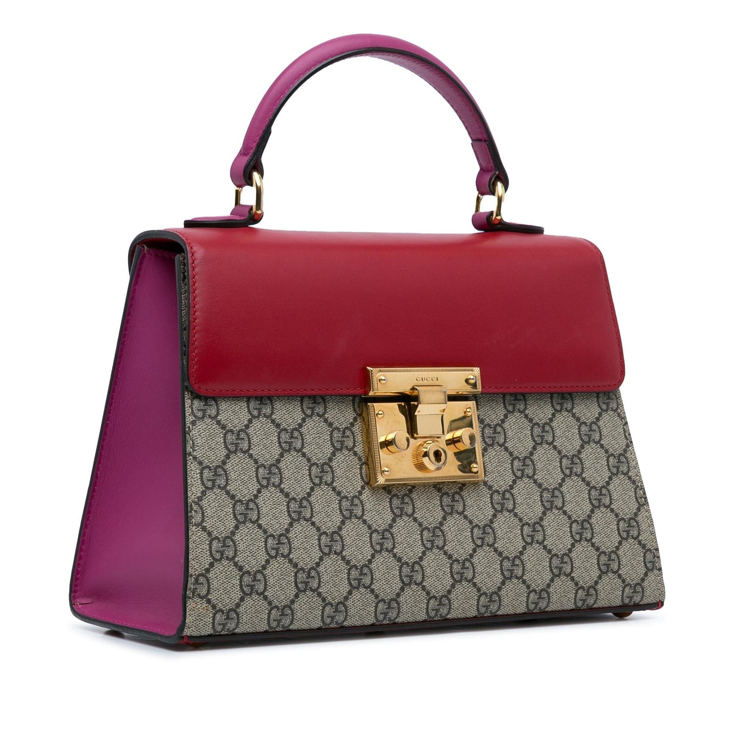 Gucci GG Supreme Padlock SHG-2Z0zjB Canvas Calf Brown Red Satchel Bag