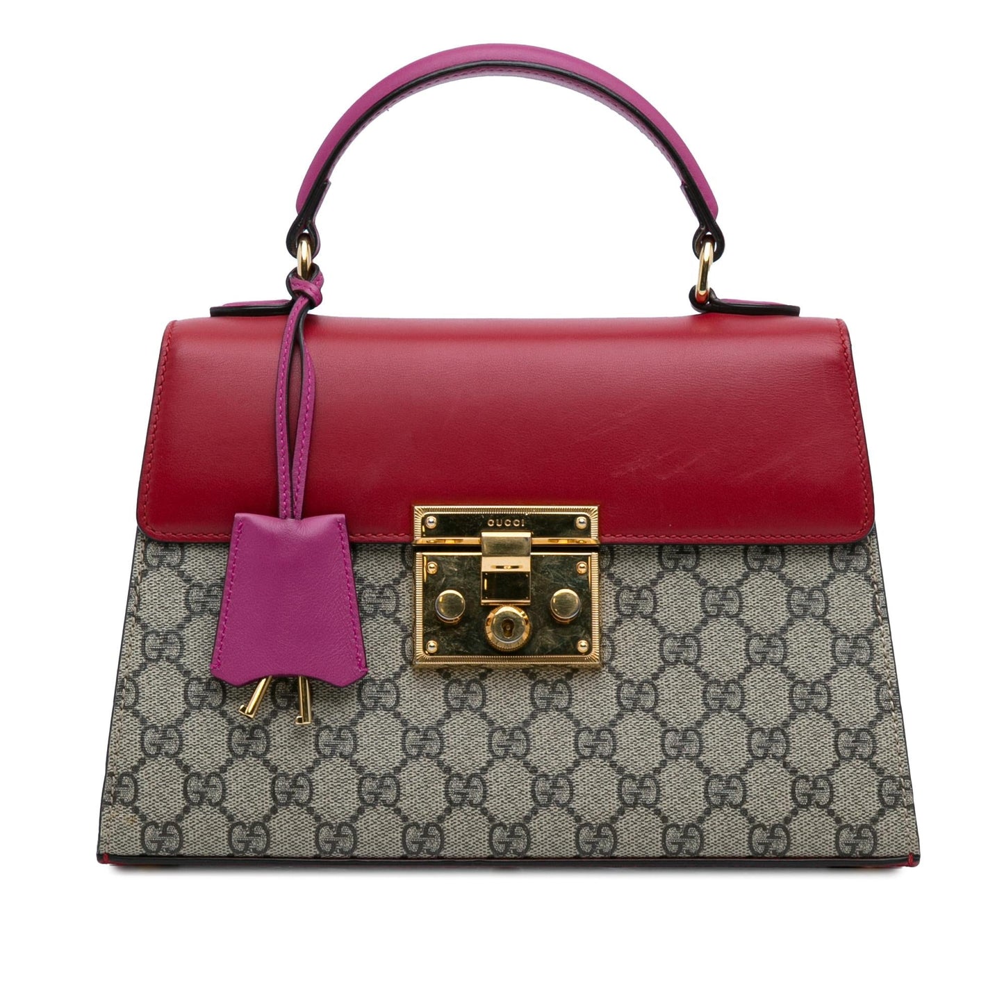Gucci GG Supreme Padlock SHG-2Z0zjB Canvas Calf Brown Red Satchel Bag