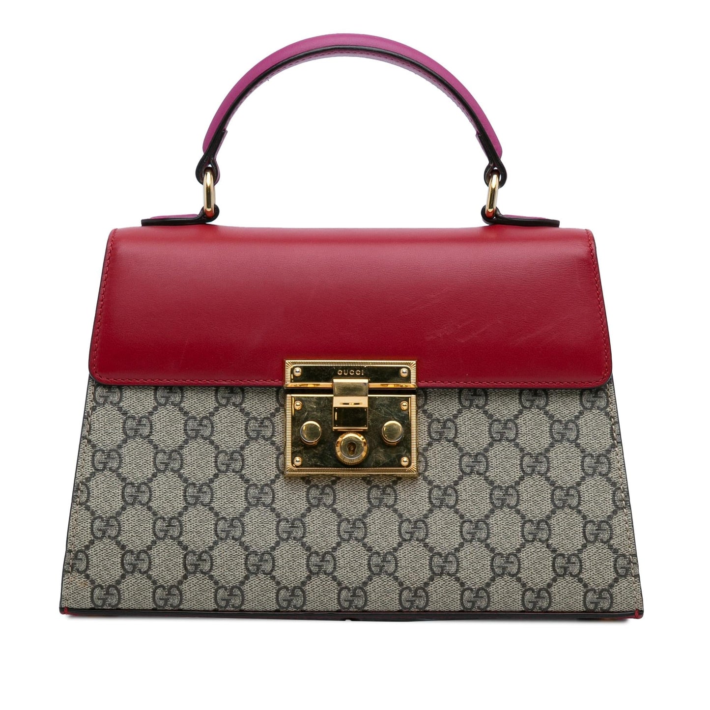 Gucci GG Supreme Padlock SHG-2Z0zjB Canvas Calf Brown Red Satchel Bag