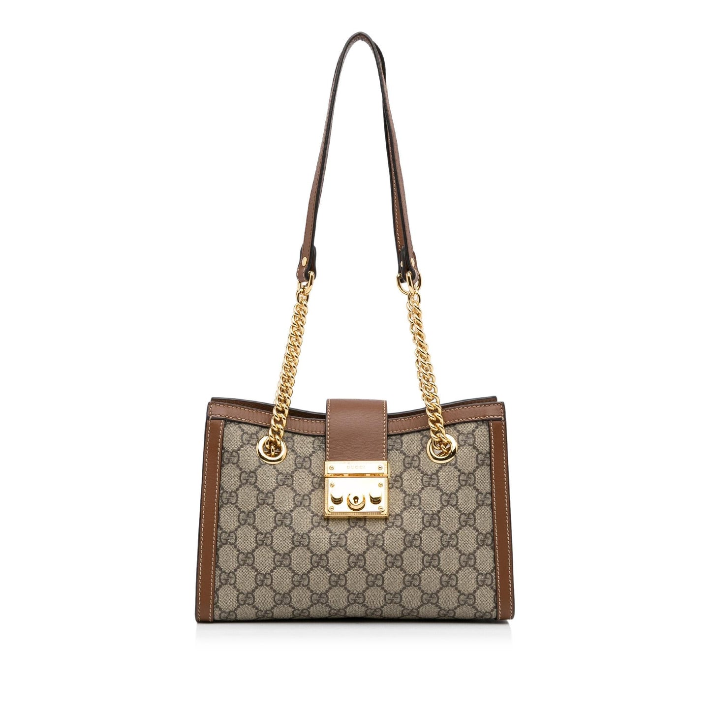 Gucci GG Supreme Padlock SHG-Sftv9N Canvas Calf Brown Small Tote Bag