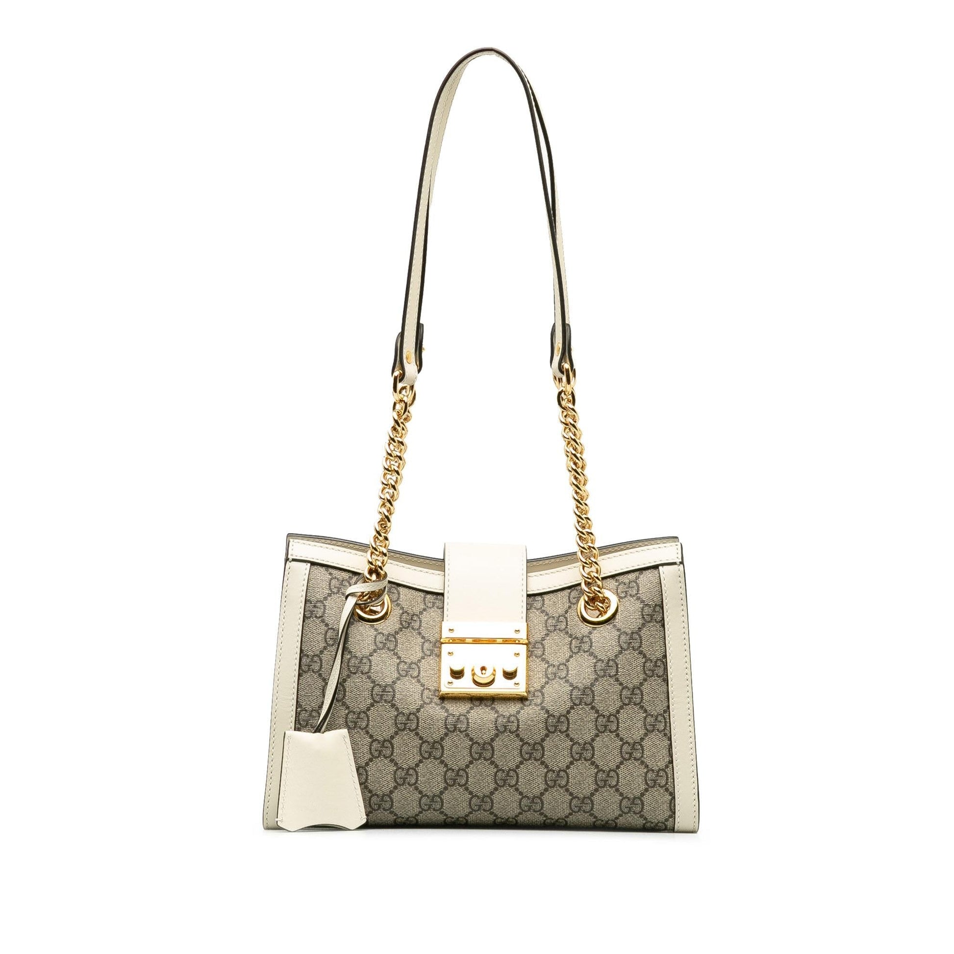 Gucci GG Supreme Padlock SHG-QfnOzS Canvas Calf White Brown Tote Bag