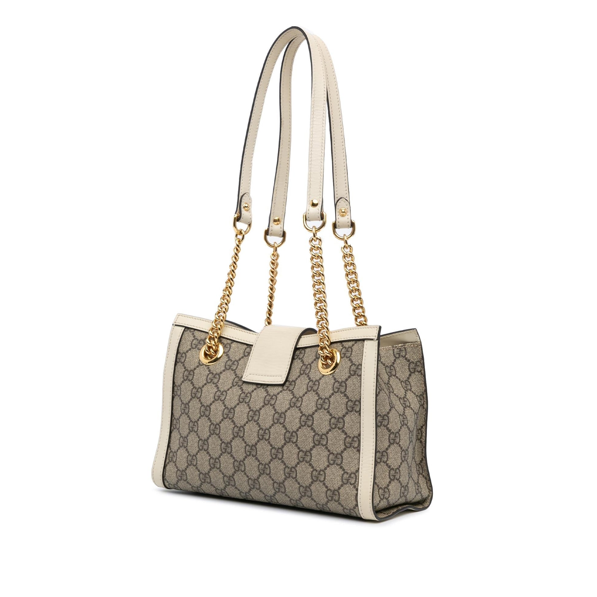 Gucci GG Supreme Padlock Canvas Calf White Brown Tote Bag