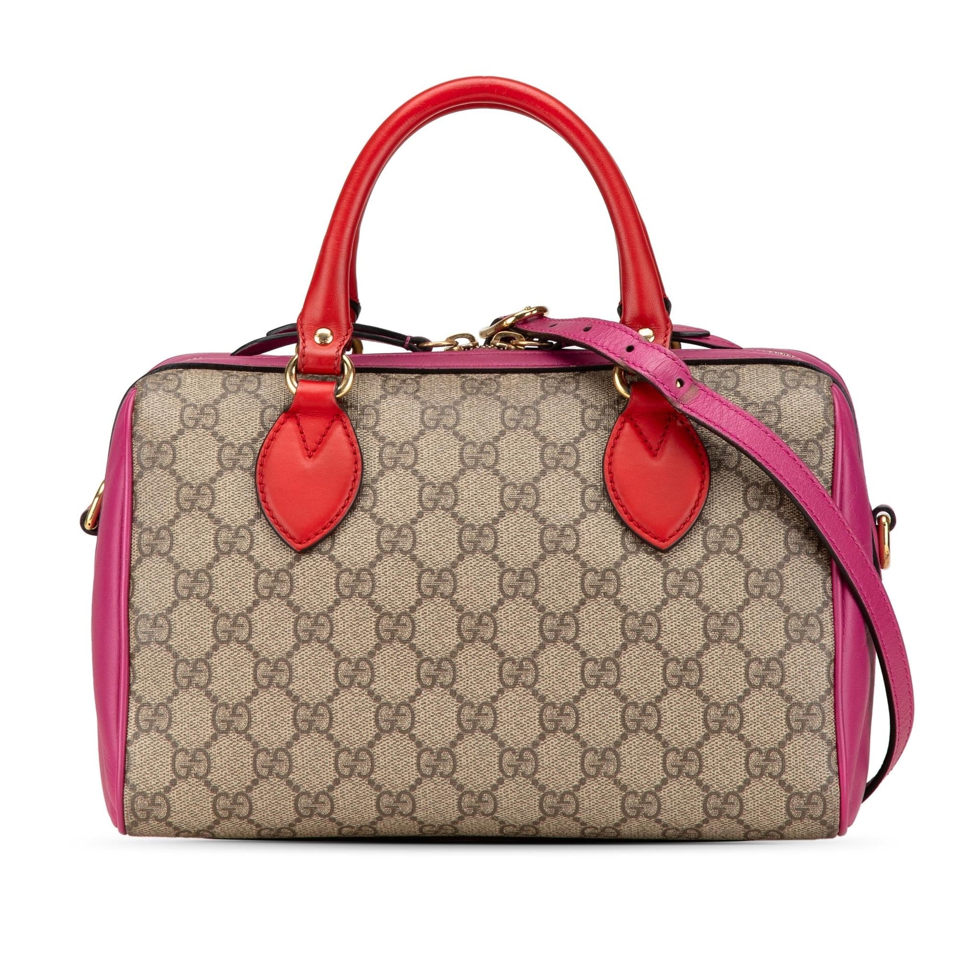 Gucci GG Supreme Canvas Calf Brown Pink Satchel Bag