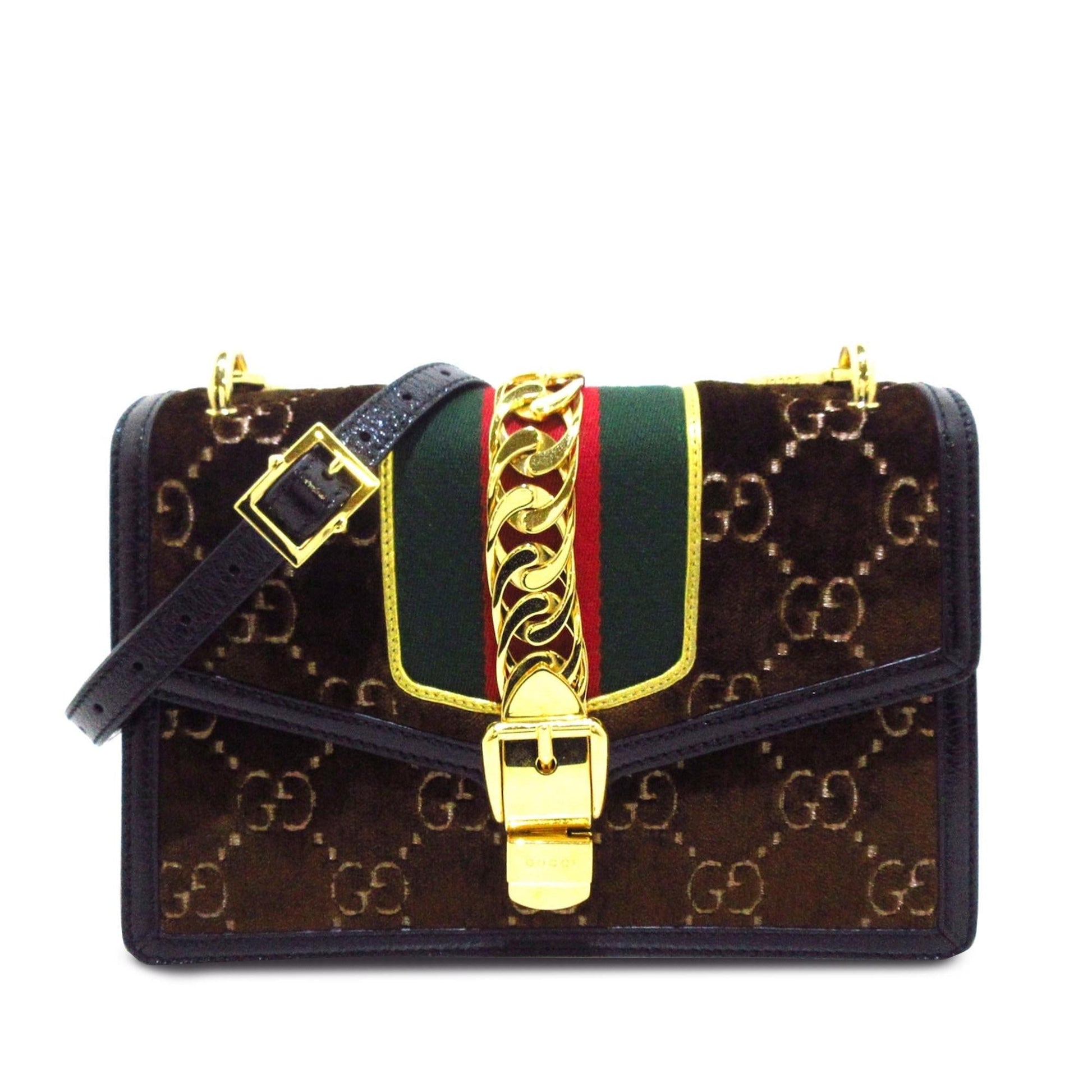 Gucci GG Velvet Sylvie SHG-UdhlJD Brown Small Crossbody Bag