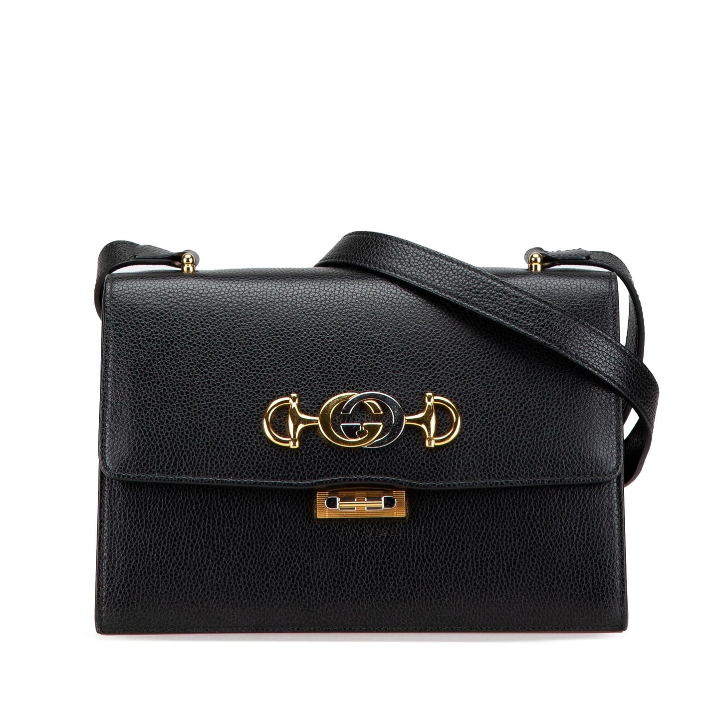 Gucci Grainy Zumi Flap Calf Calfskin Black Small Crossbody Bag