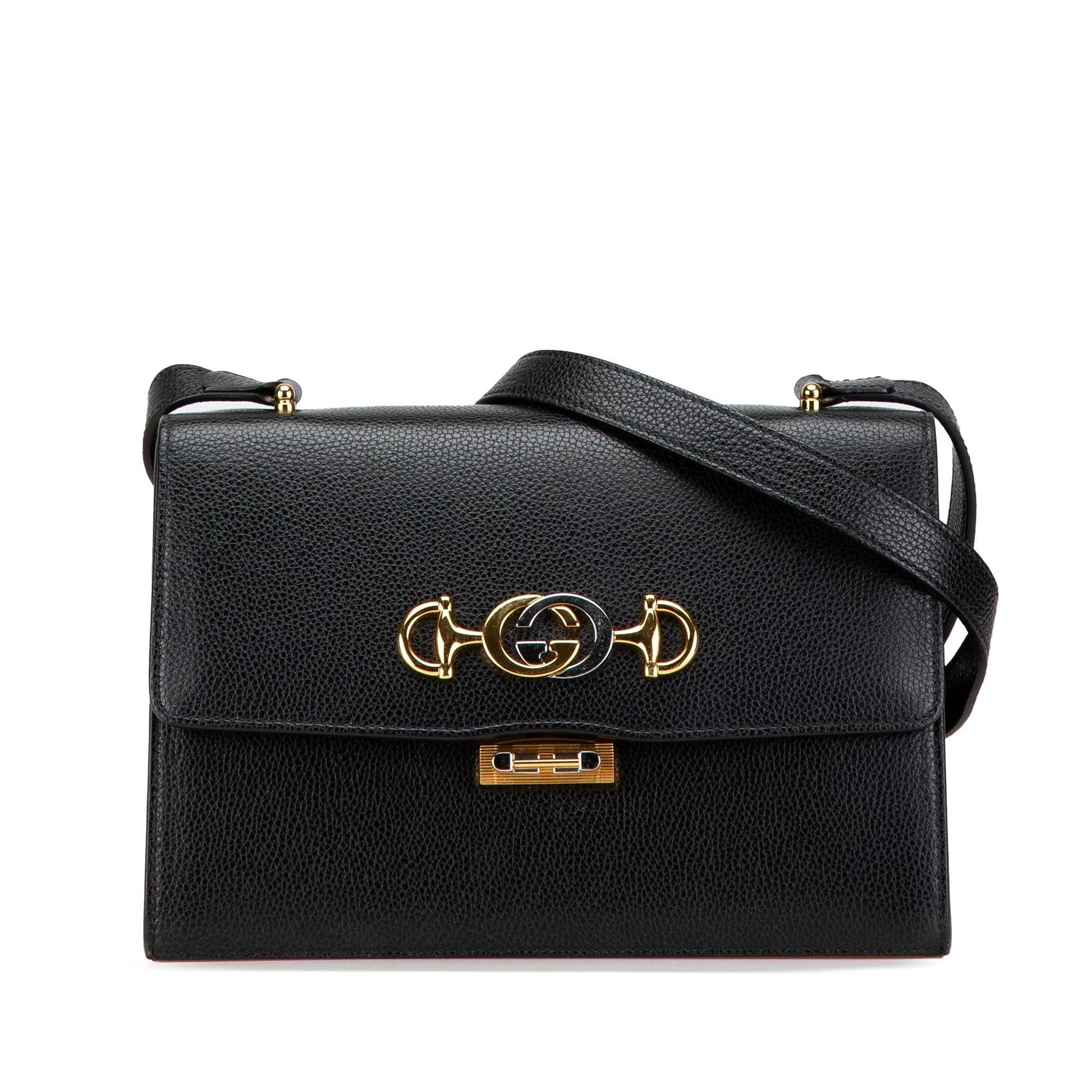 Gucci Grainy Zumi Flap Calf Calfskin Black Small Crossbody Bag