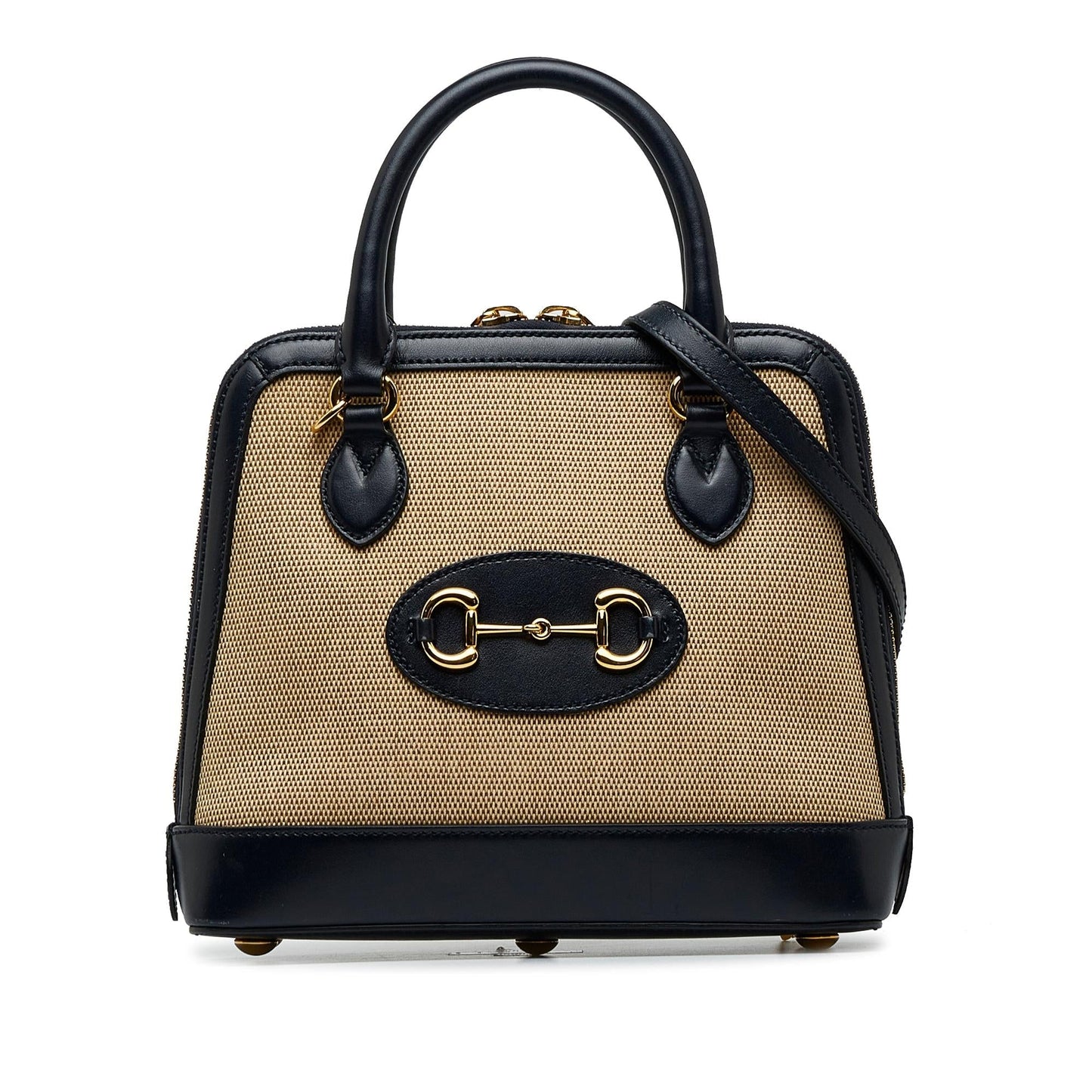 Gucci Horsebit Top Handle SHG-QIxwtd Canvas Calf Black Brown Satchel Bag