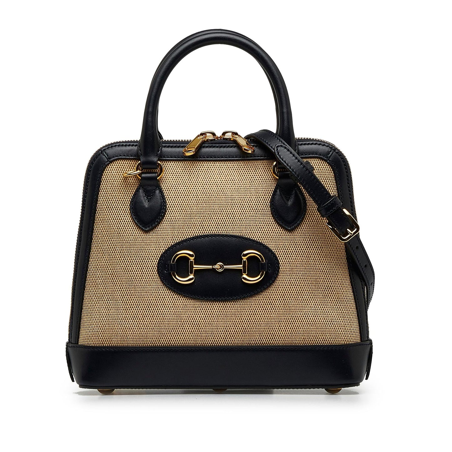 Gucci Horsebit Top Handle Canvas Calf Black Brown Satchel Bag Shg Dea5Pn