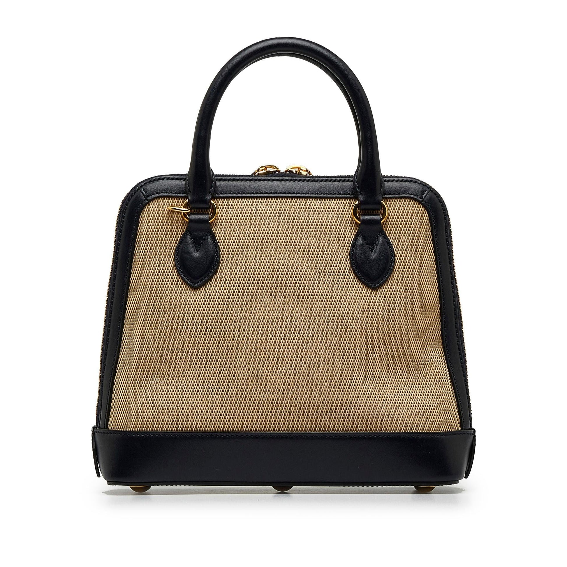 Gucci Horsebit Top Handle Canvas Calf Black Brown Satchel Bag Top Handle
