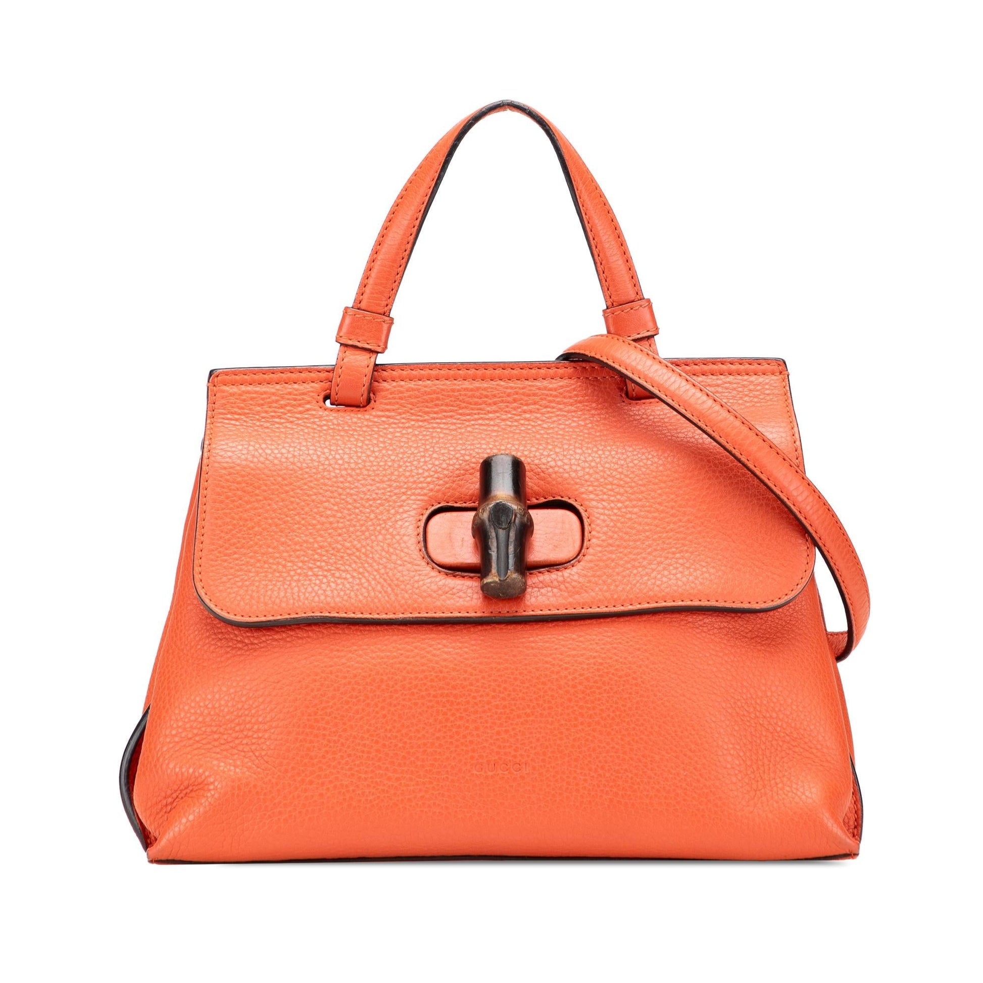 Gucci Bamboo Daily Leather Calf Orange Small Satchel Bag Satchel 1