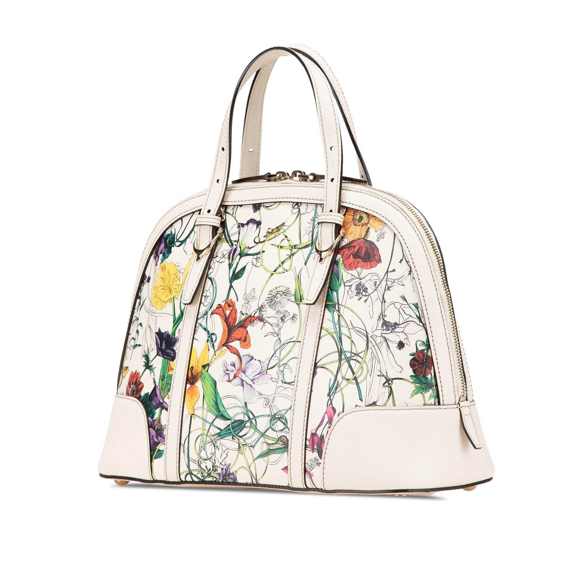 Gucci Flora Nice Dome Leather Calf White Small Satchel Bag