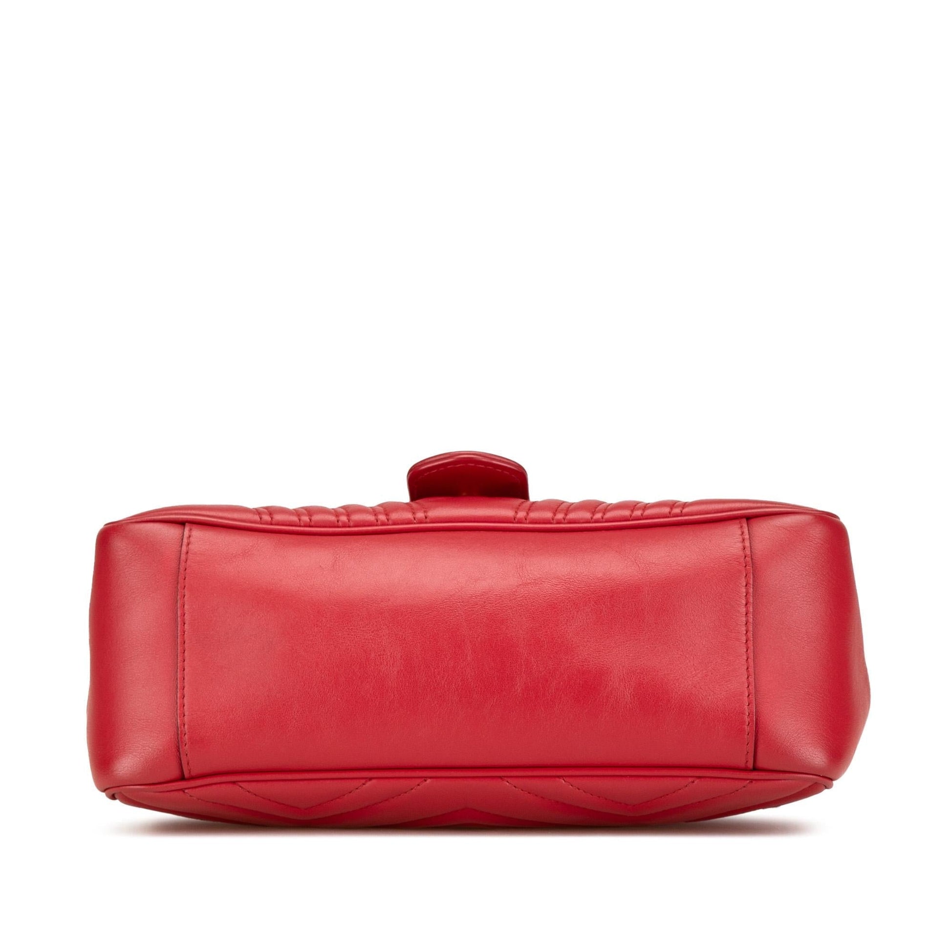 Gucci GG Marmont Top Handle Leather Calf Red Small Satchel Bag