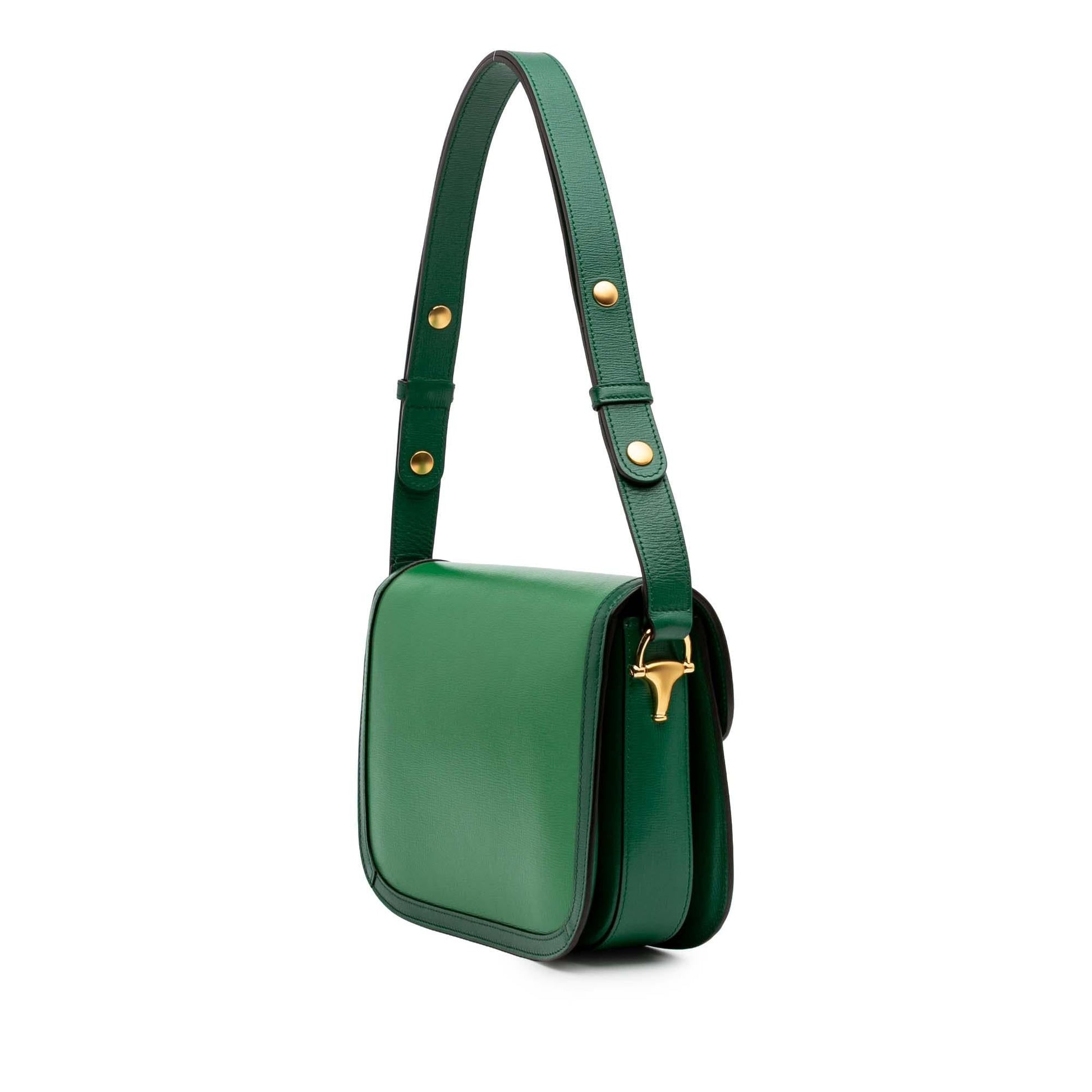 Gucci Horsebit Leather Canvas Green Small Shoulder Bag Bag 1