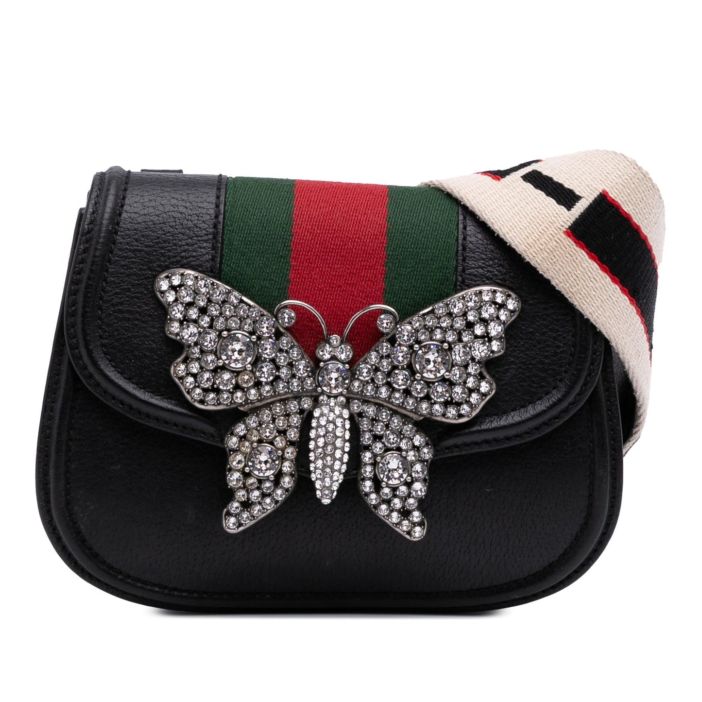 Gucci Linea Totem Crystal Butterfly Leather Small Crossbody Bag