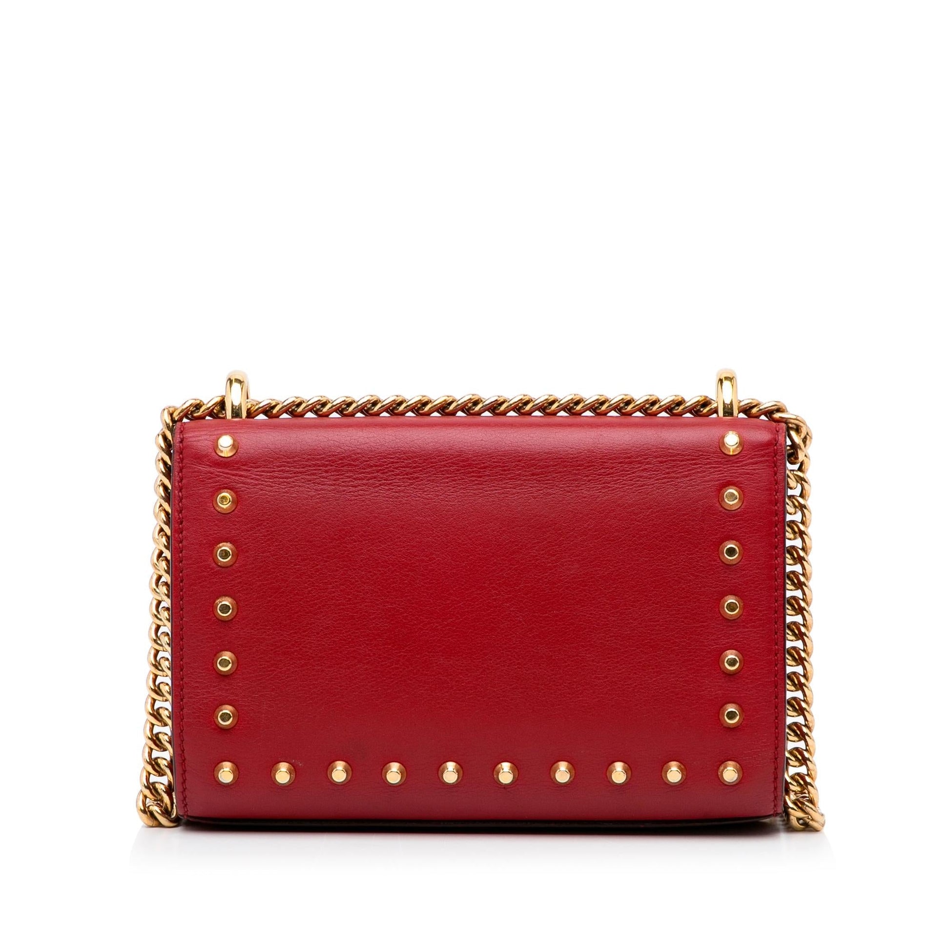 Gucci Pearl Studded Padlock SHG-1zn6yH Leather Calf Red Small Crossbody Bag