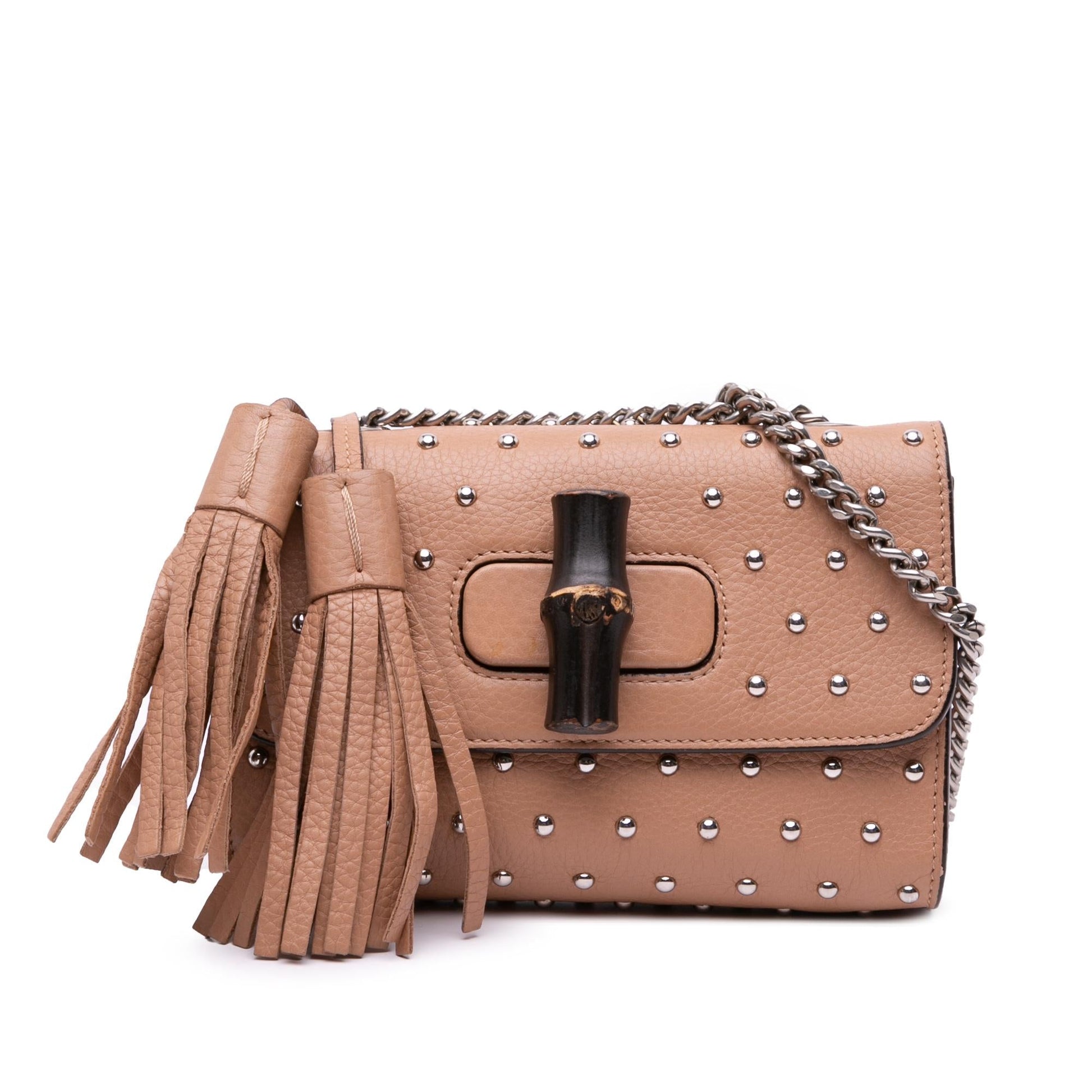 Gucci Studded Miss Bamboo Leather Calf Brown Small Crossbody Bag