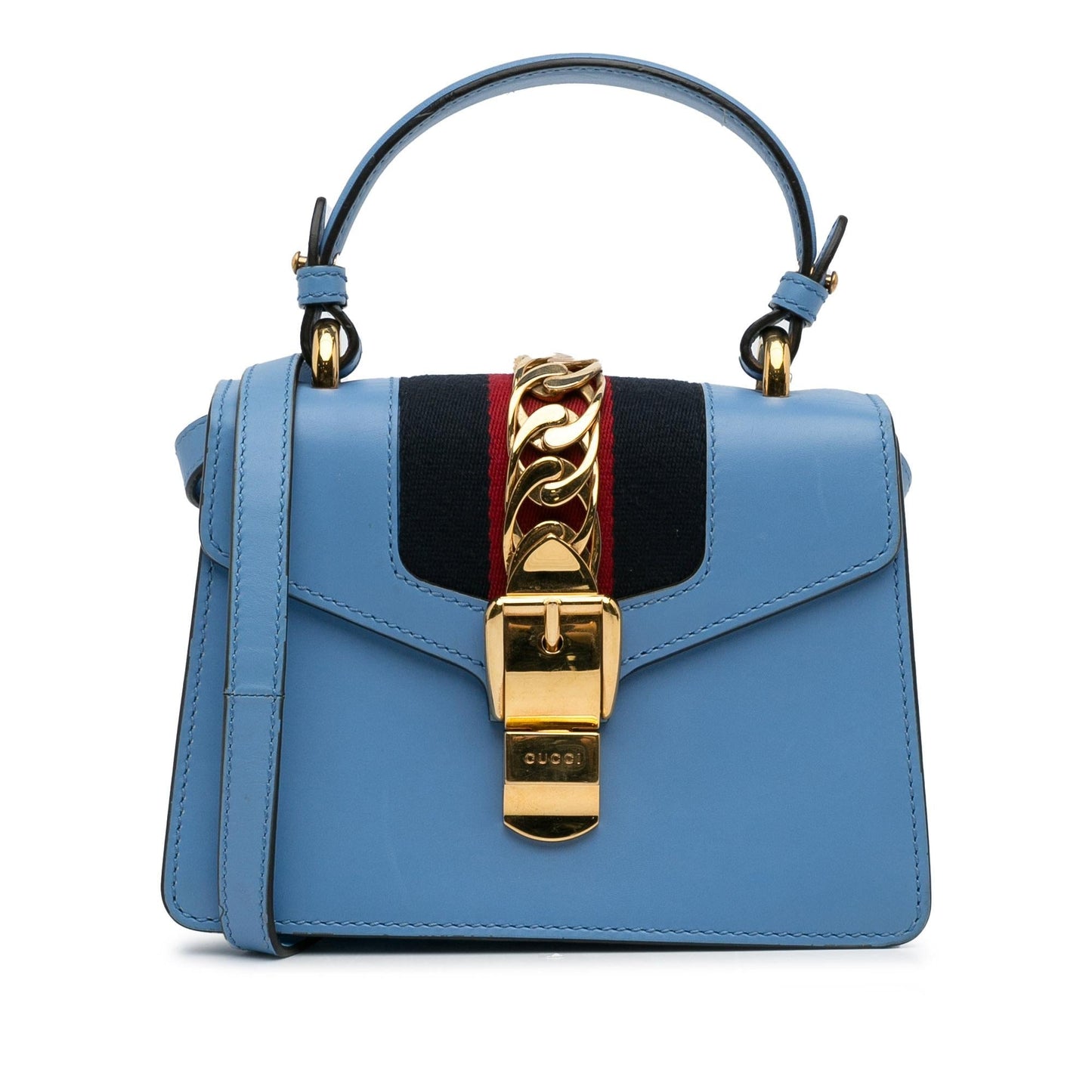 Gucci Sylvie SHG-rA40V1 Leather Calf Blue Small Satchel Bag