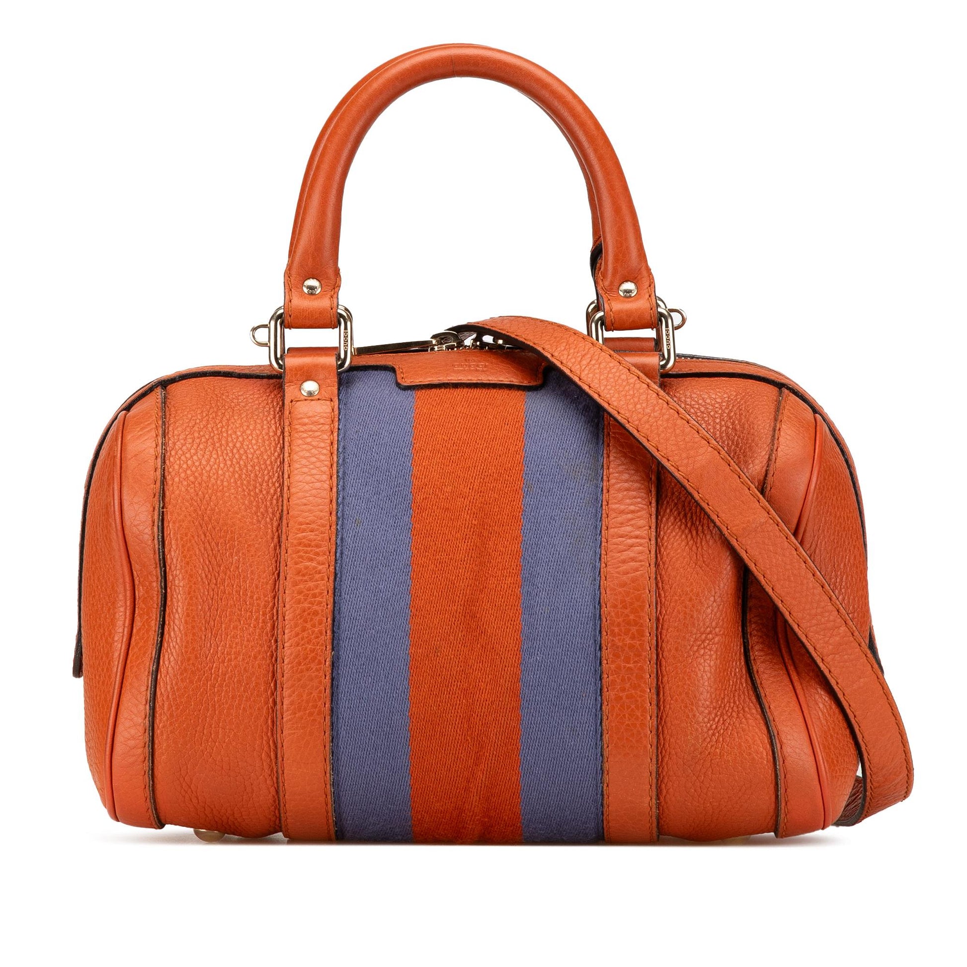 Gucci Web Joy Boston Leather Calf Orange Small Satchel Bag
