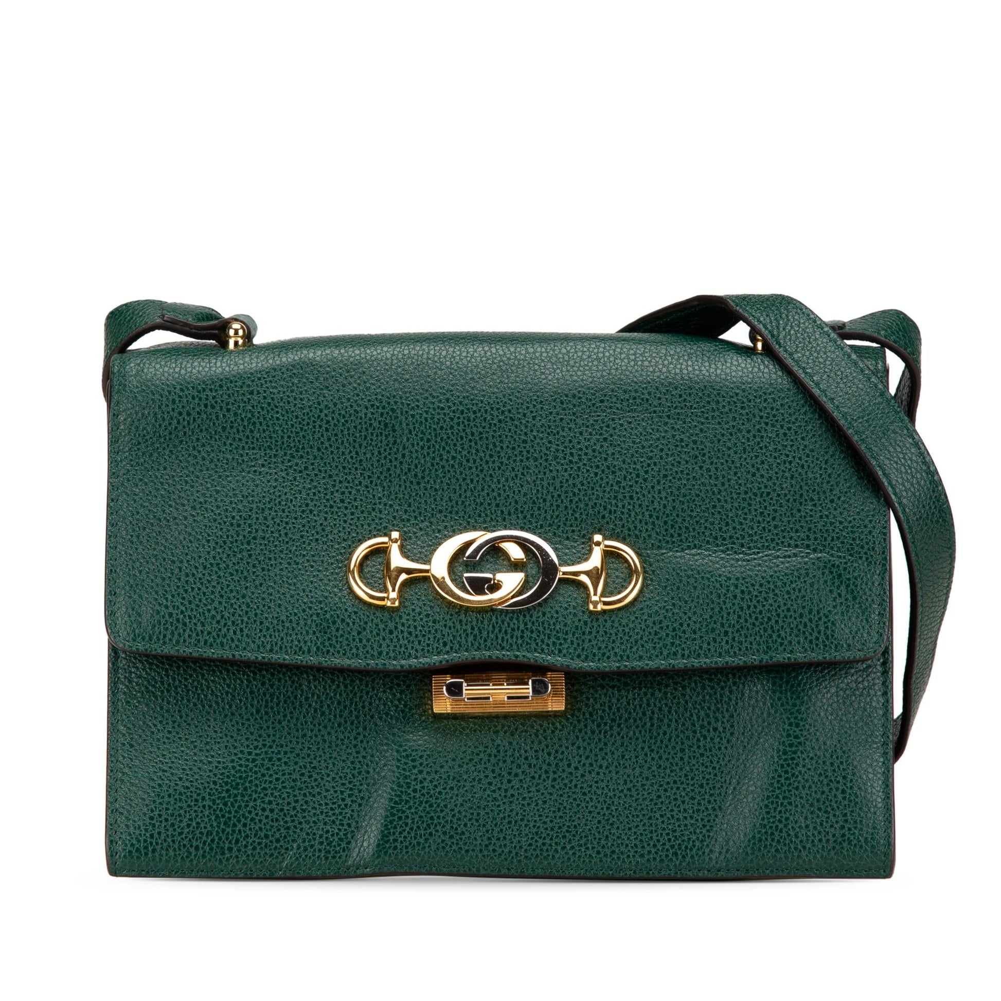 Gucci Zumi Flap Leather Calf Green Small Crossbody Bag