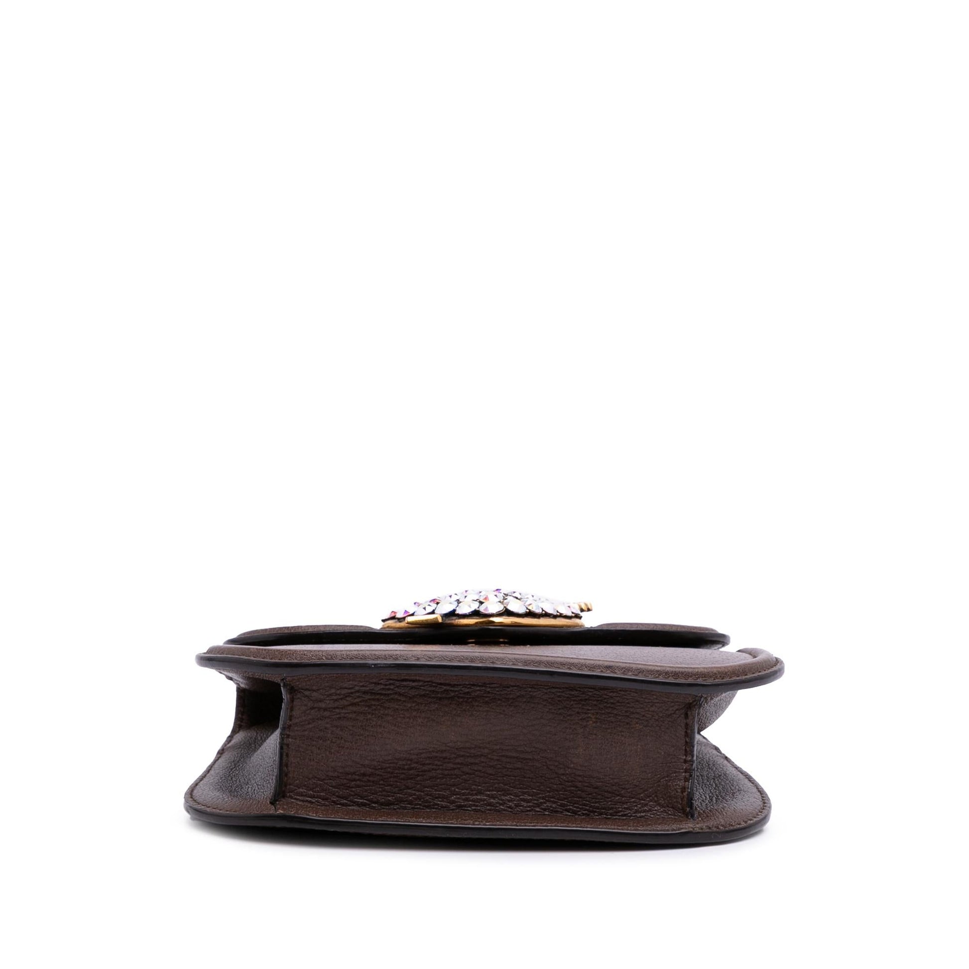 Gucci Linea Totem Crystal Heart Calf Brown Small Crossbody Bag