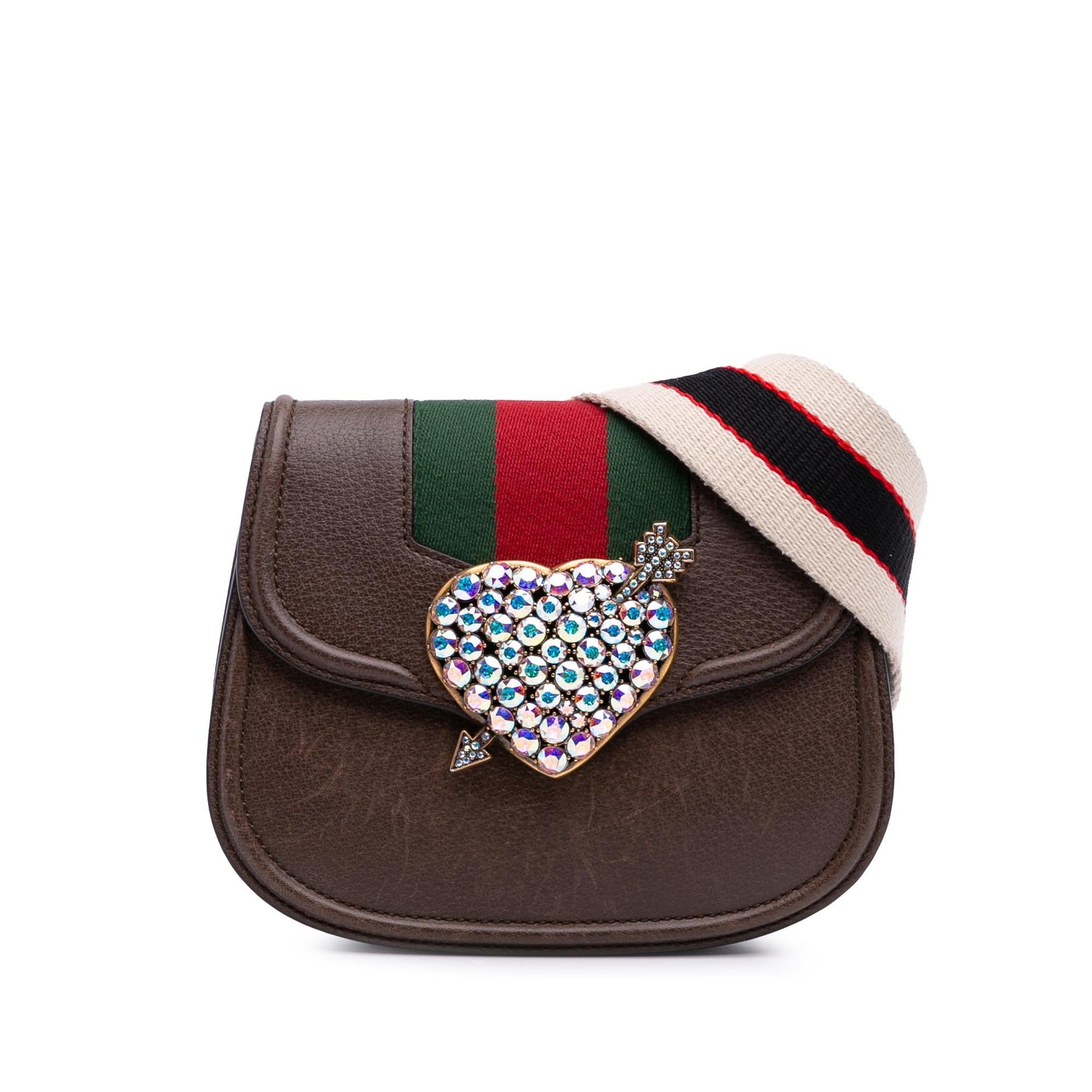 Gucci Linea Totem Crystal Heart Calf Brown Small Crossbody Bag