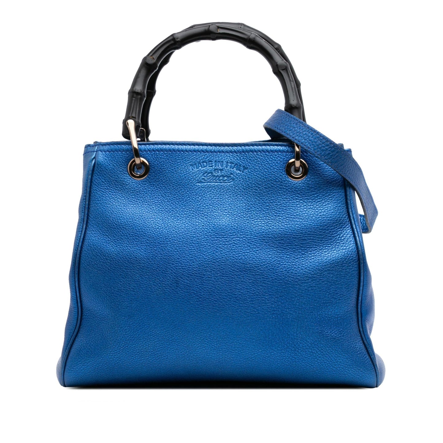 Gucci Metallic Bamboo Shopper Calf Calfskin Blue Small Satchel Bag