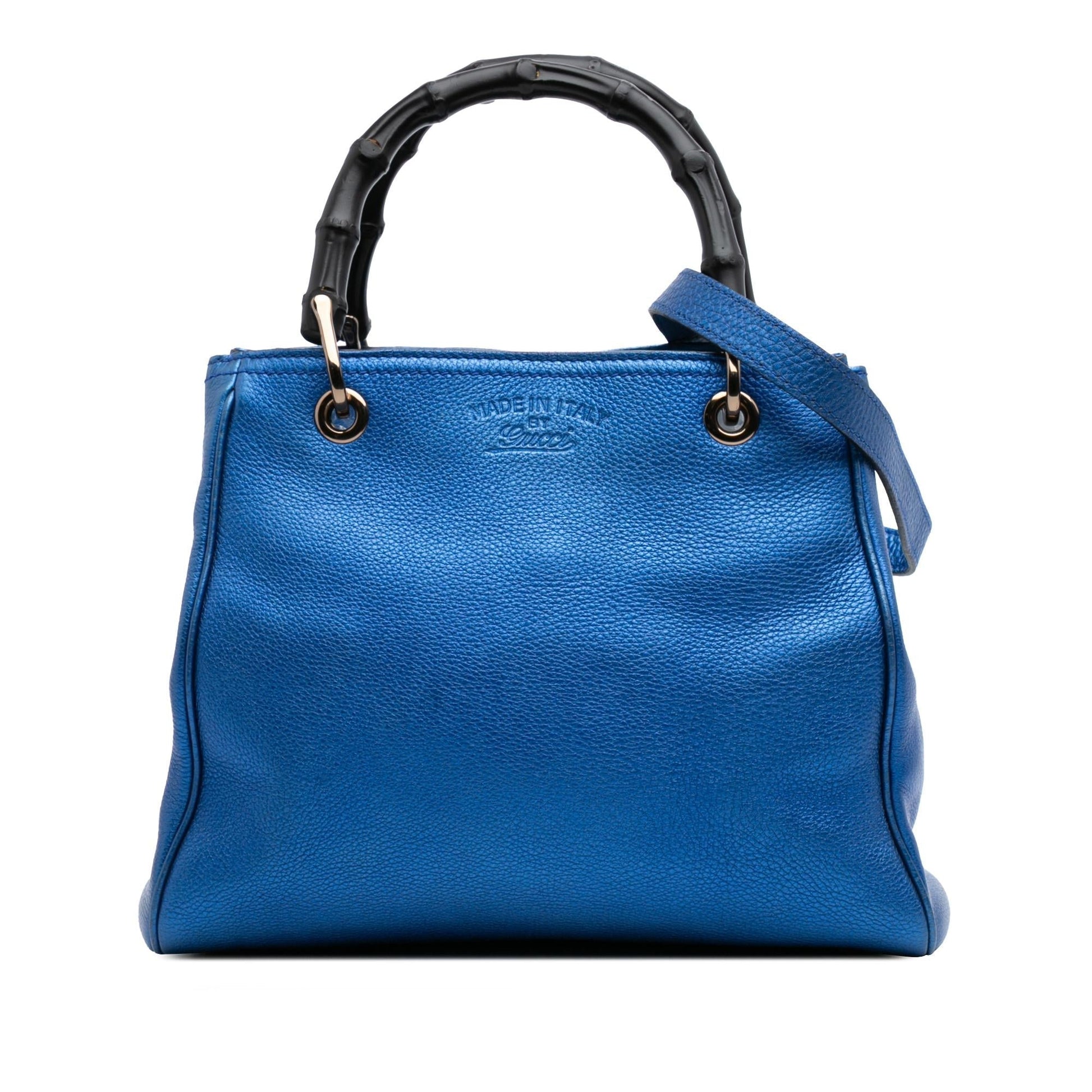 Gucci Metallic Bamboo Shopper Calf Calfskin Blue Small Satchel Bag