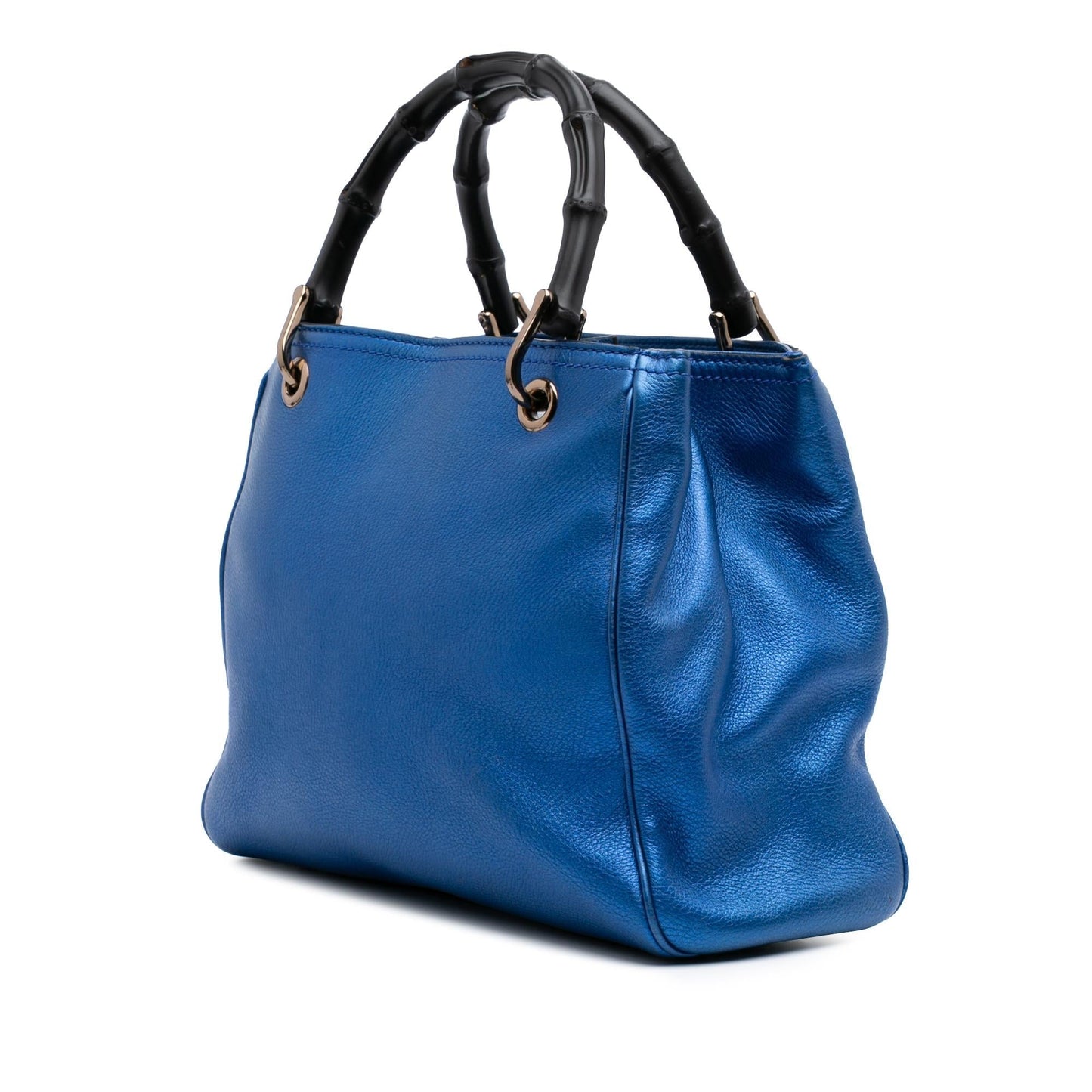Gucci Metallic Bamboo Shopper Calf Calfskin Blue Small Satchel Bag
