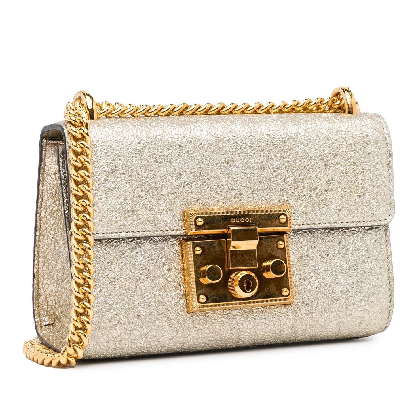 Gucci Metallic Padlock SHG-Vd4R6T Calf Silver Small Crossbody Bag