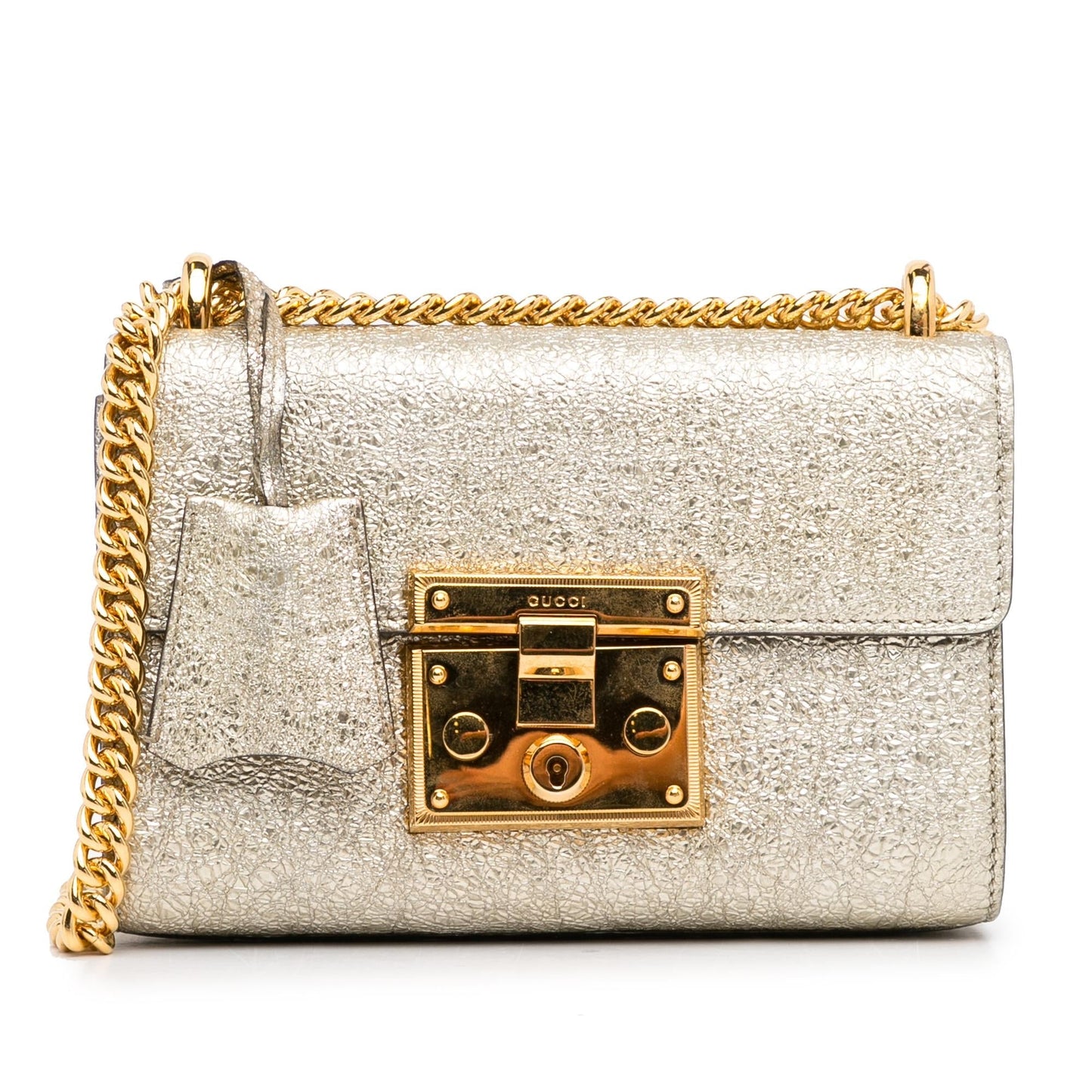 Gucci Metallic Padlock SHG-Vd4R6T Calf Silver Small Crossbody Bag