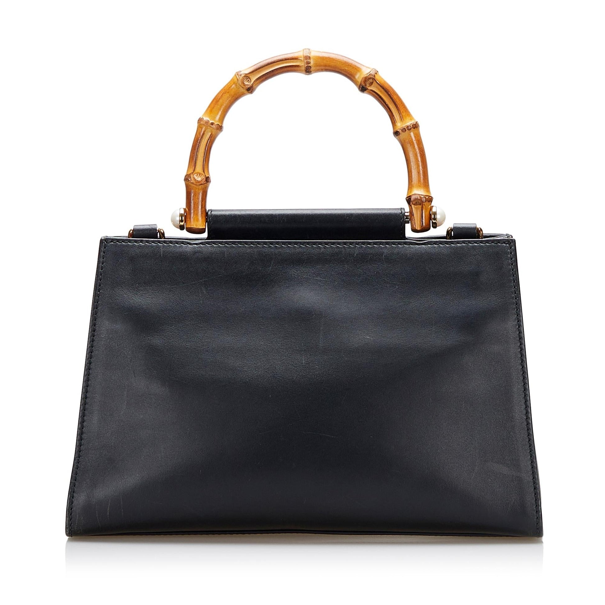 Gucci Nymphaea Bamboo SHG Calf Black Small Satchel Bag