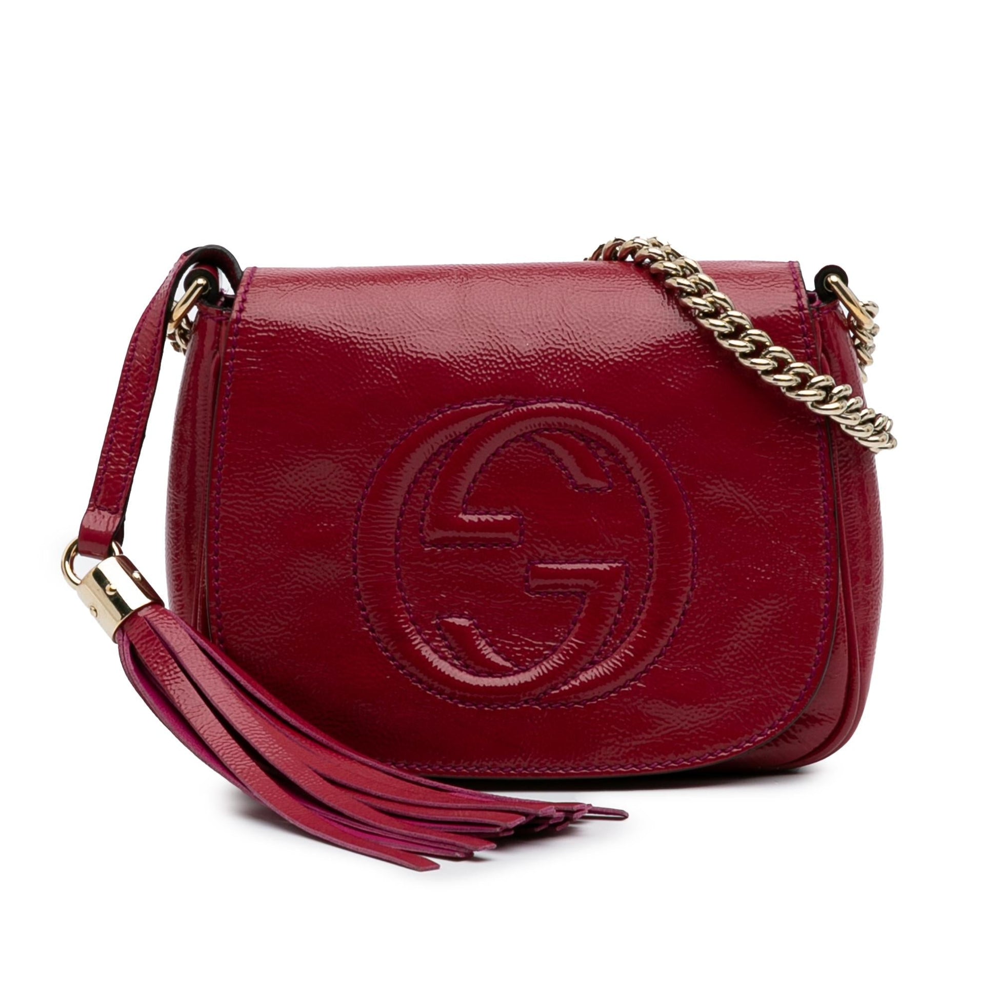 Gucci Soho Chain Flap Leather Patent Red Small Crossbody Bag