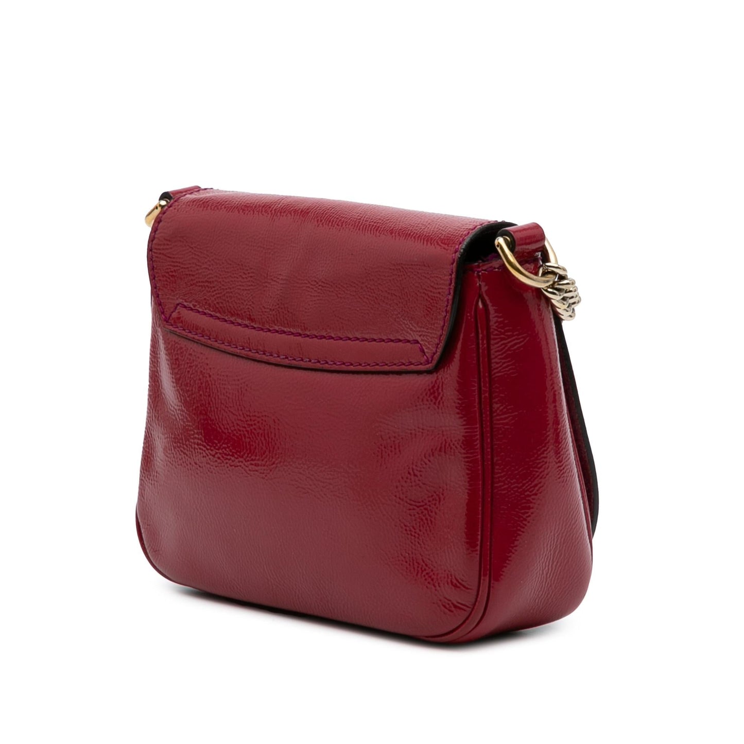 Gucci Soho Chain Flap Leather Patent Red Small Crossbody Bag