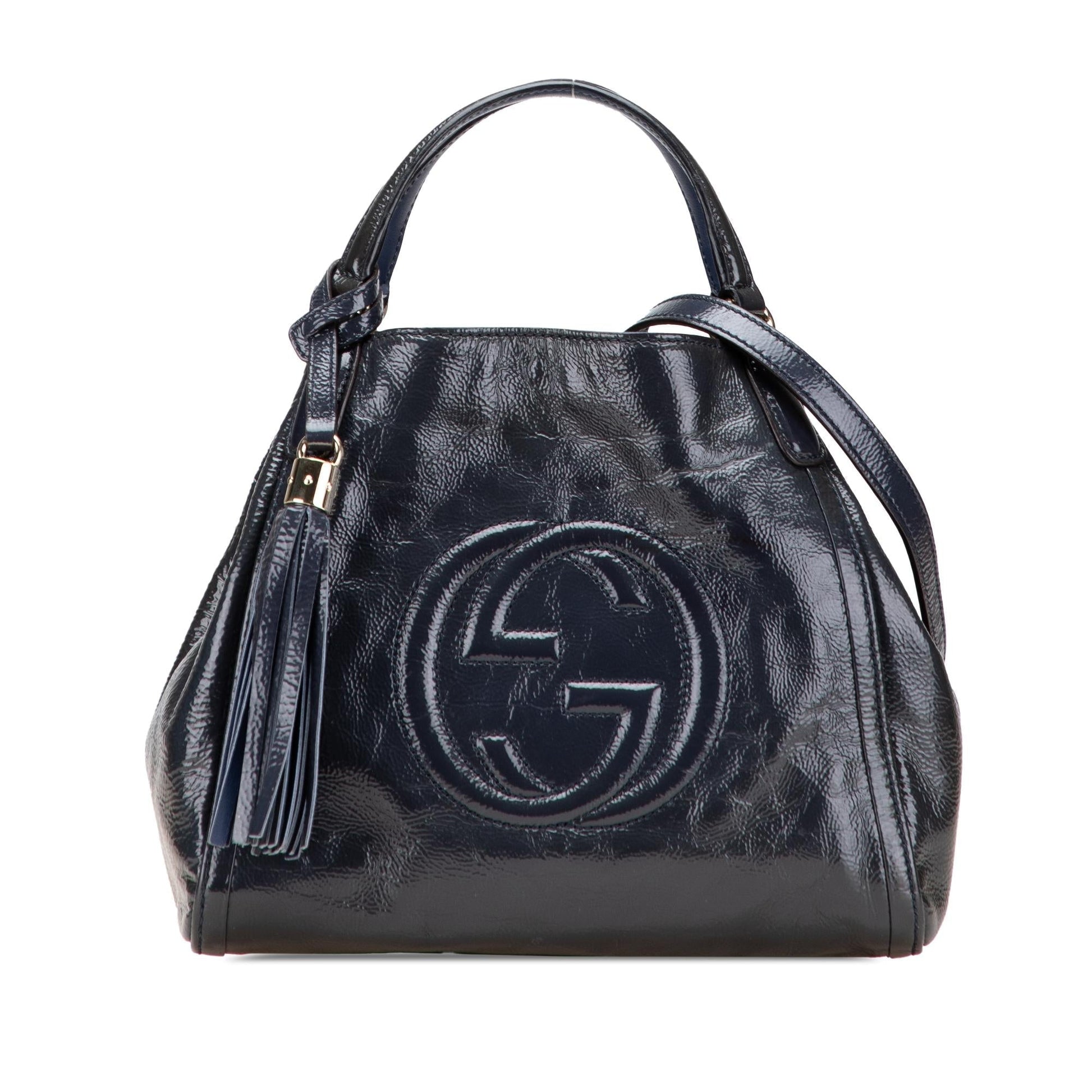 Gucci Soho Leather Patent Blue Small Satchel Bag