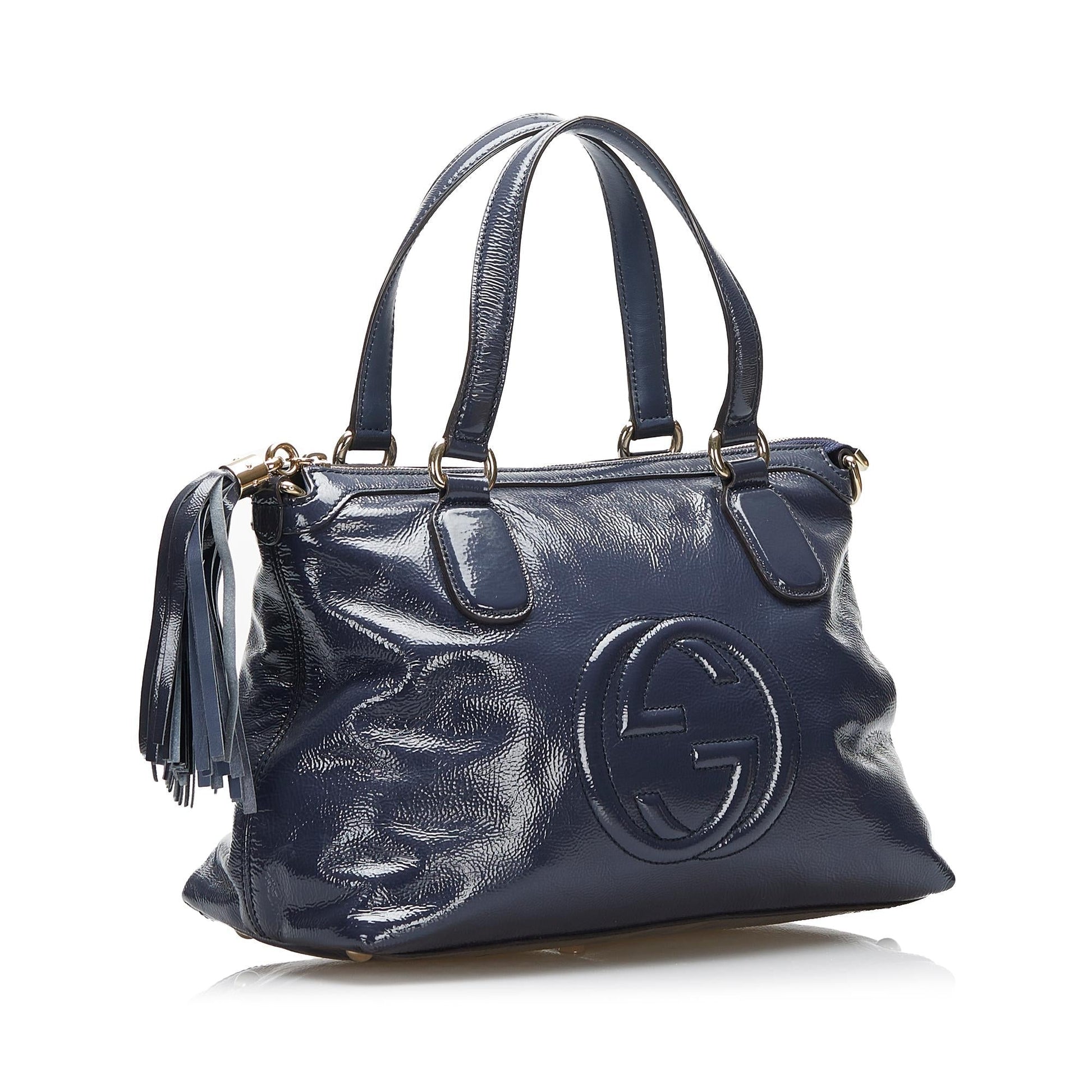 Gucci Soho Working SHG-cZqupT Leather Patent Blue Small Satchel Bag