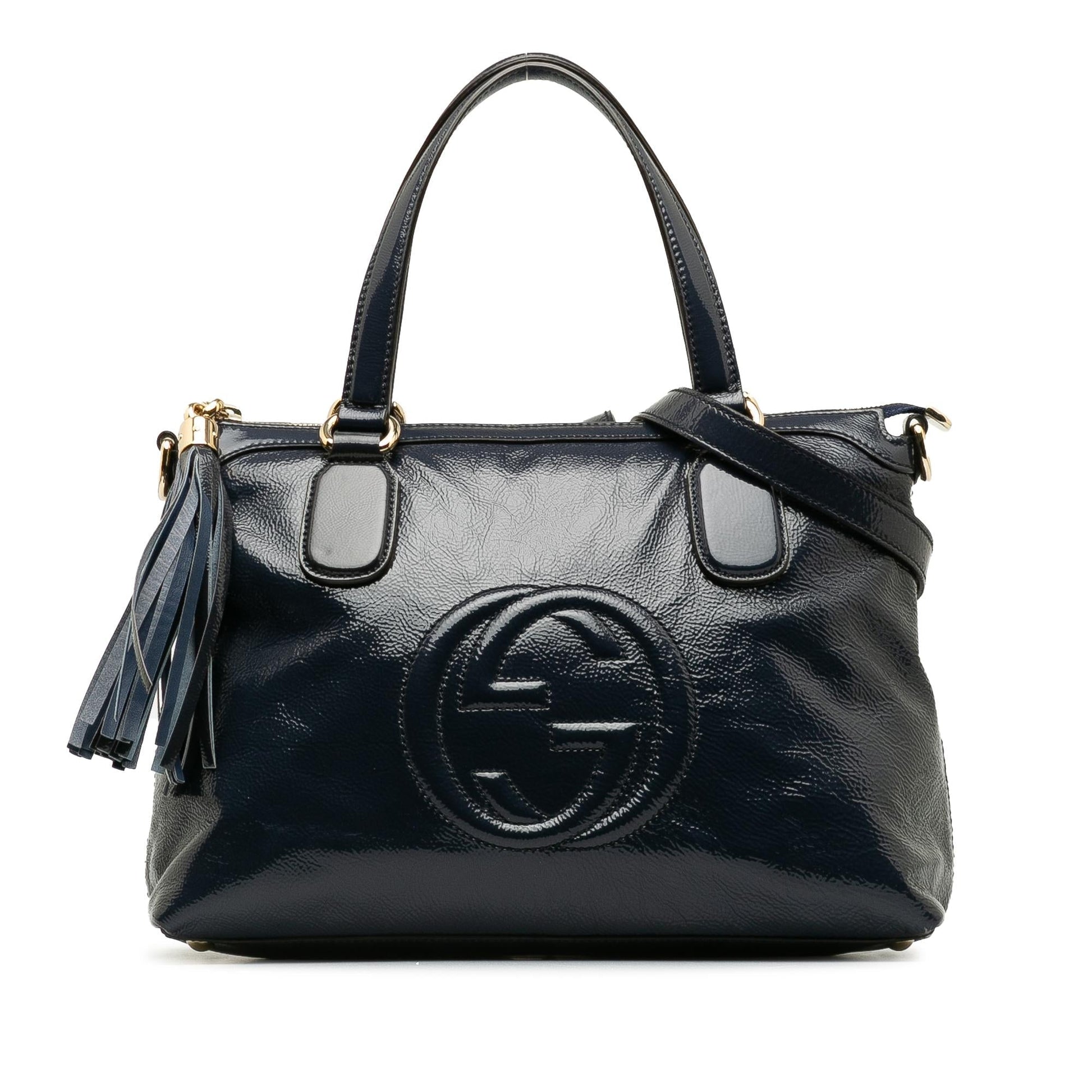 Gucci Soho Working SHG-cuXTJk Leather Patent Blue Small Satchel Bag