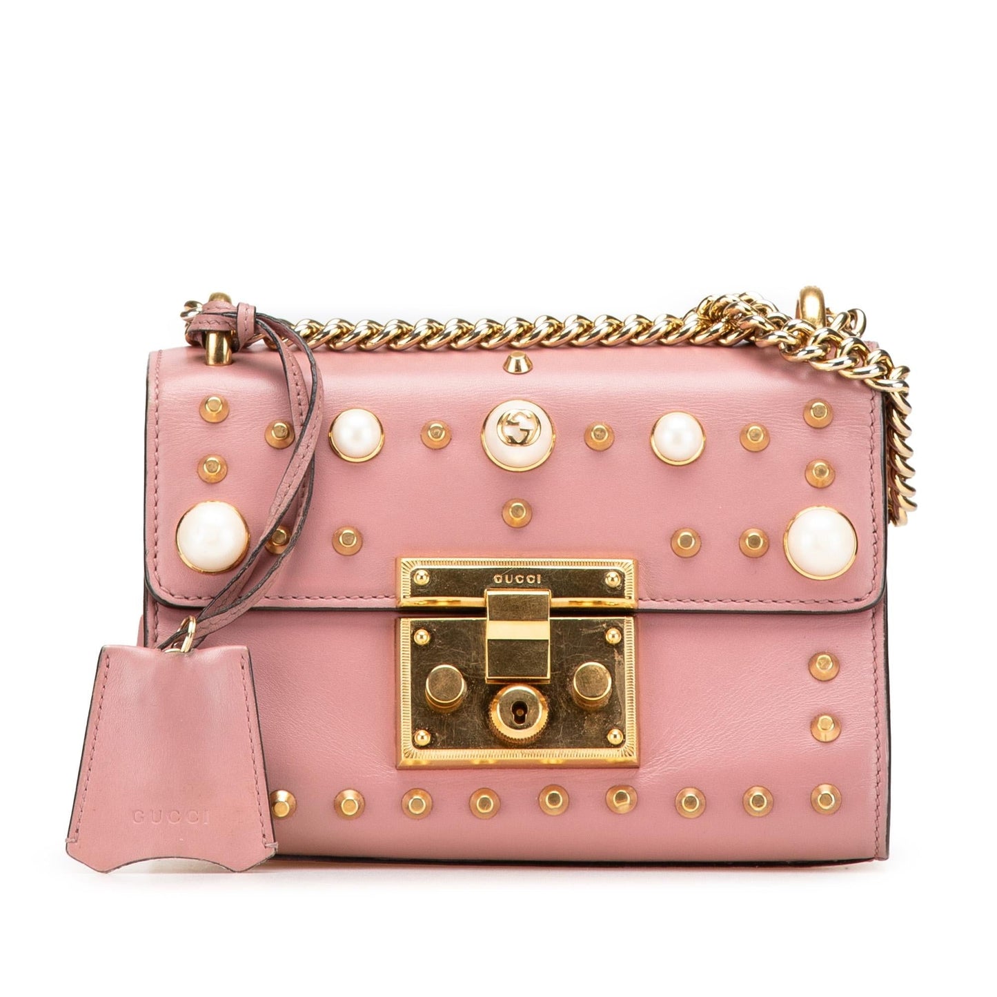 Gucci Pearl Studded Padlock Leather Small Crossbody Bag