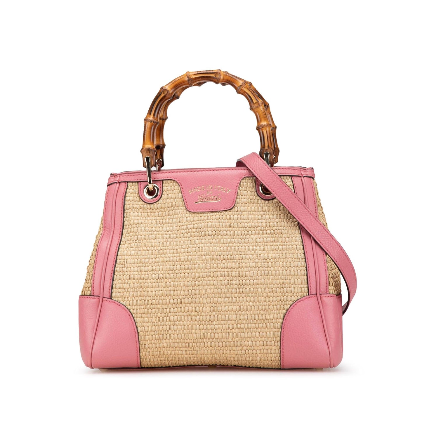 Gucci Bamboo Shopper Raffia Calf Brown Pink Satchel Bag Satchel 1