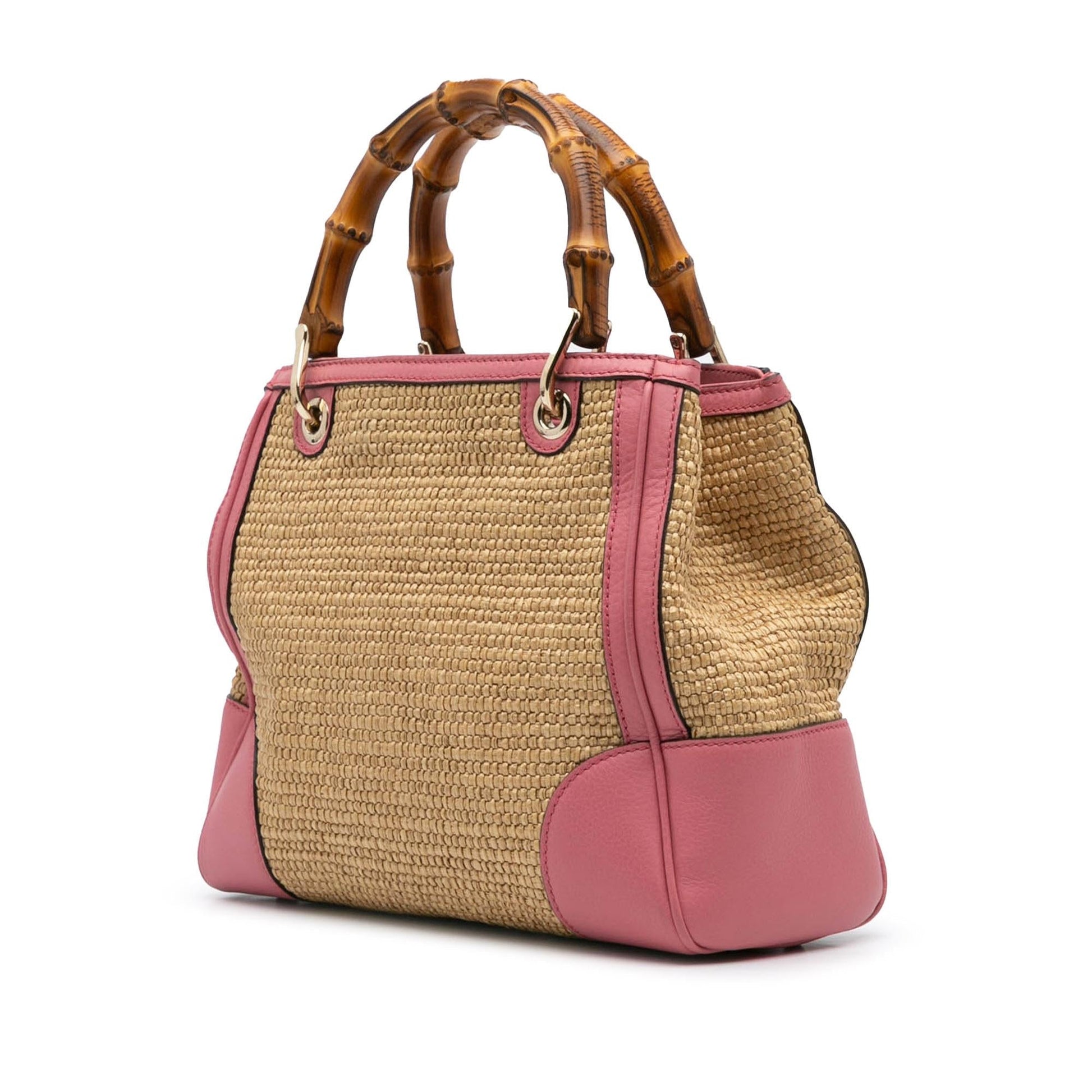 Gucci Bamboo Shopper Raffia Calf Brown Pink Satchel Bag Satchel 3