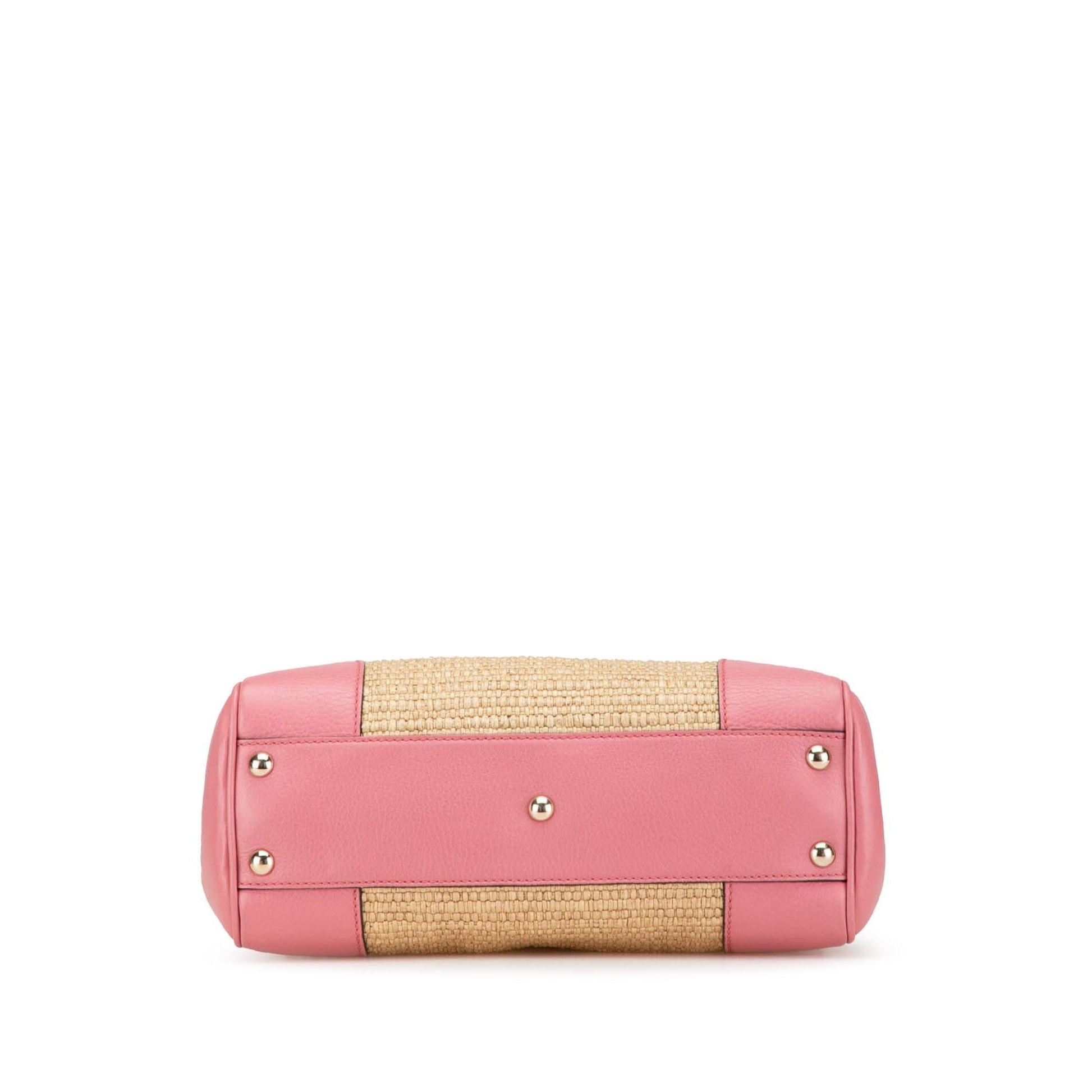Gucci Bamboo Shopper Raffia Calf Brown Pink Satchel Bag