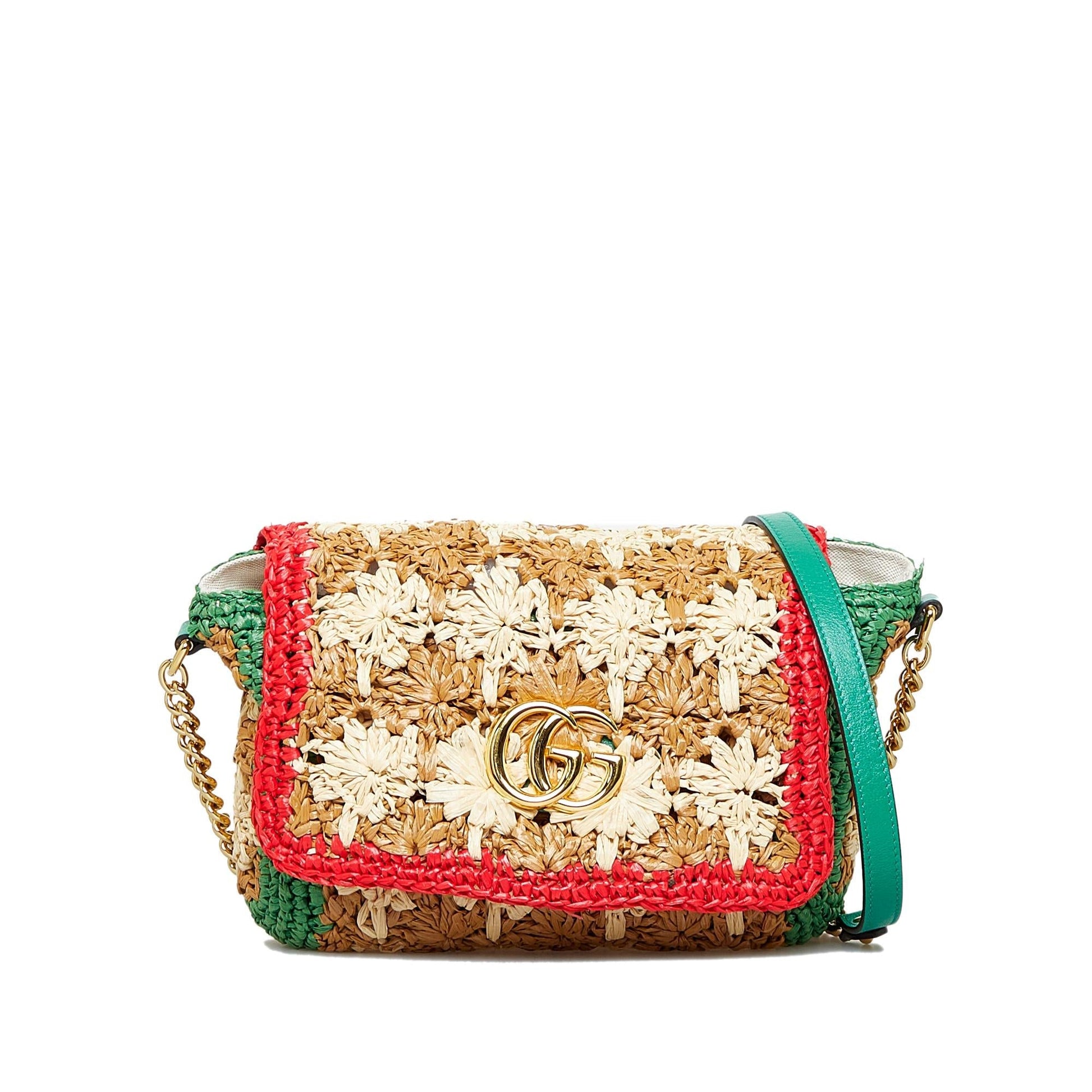 Gucci GG Marmont SHG-aHeBXr Raffia Calf Brown Small Crossbody Bag