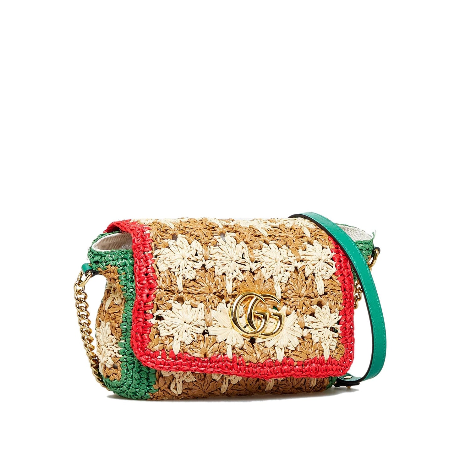 Gucci GG Marmont SHG-aHeBXr Raffia Calf Brown Small Crossbody Bag