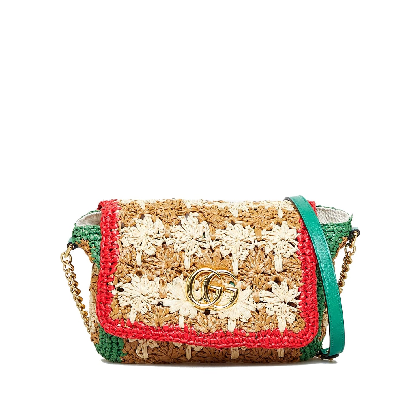 Gucci GG Marmont Raffia Calf Brown Small Crossbody Bag