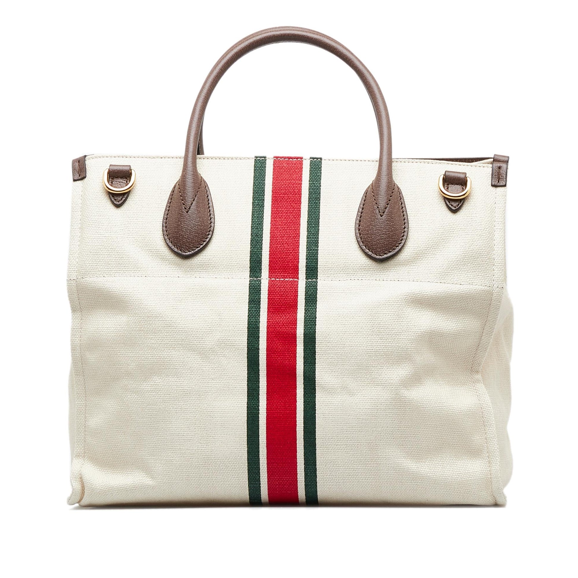 Gucci Web Foldable Canvas Calf White Small Tote Bag