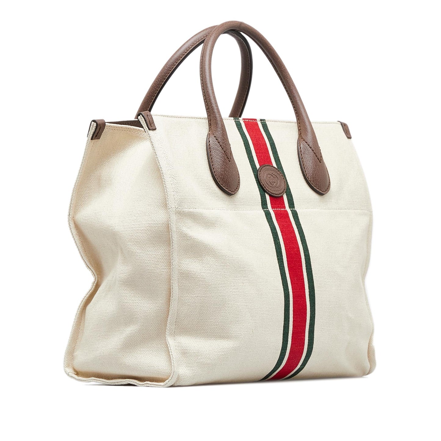 Gucci Web Foldable Canvas Calf White Small Tote Bag