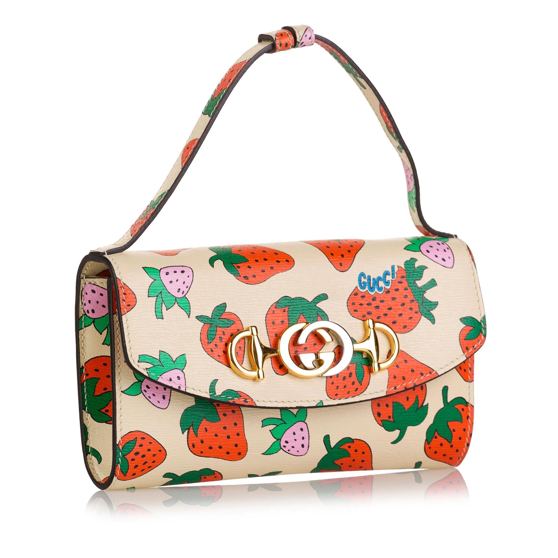 Gucci Zumi Strawberry SHG Calf Brown Small Satchel Bag