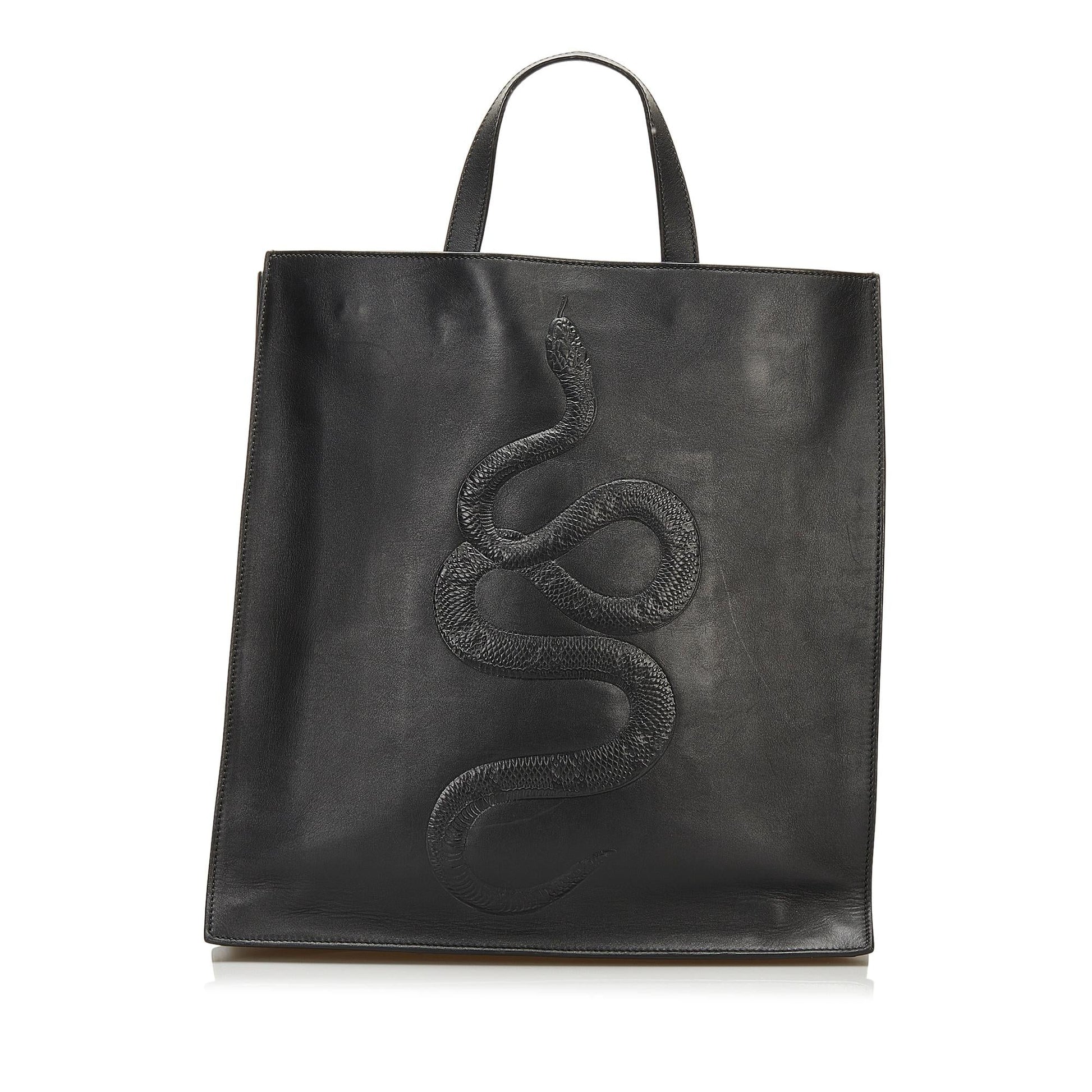 Gucci Snake Embossed SHG Leather Calf Black Satchel Bag